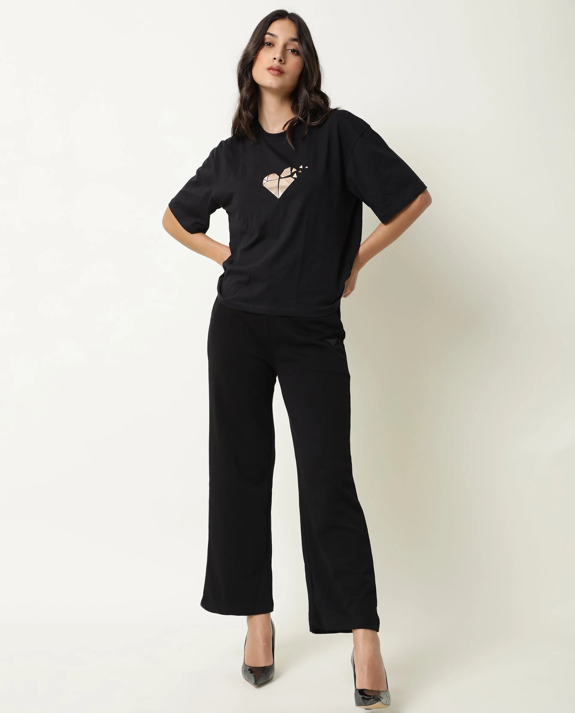 Rareism Womens Nat Black T-Shirt Cotton Fabric Regular Fit Half Sleeve Round Neck - Image 12