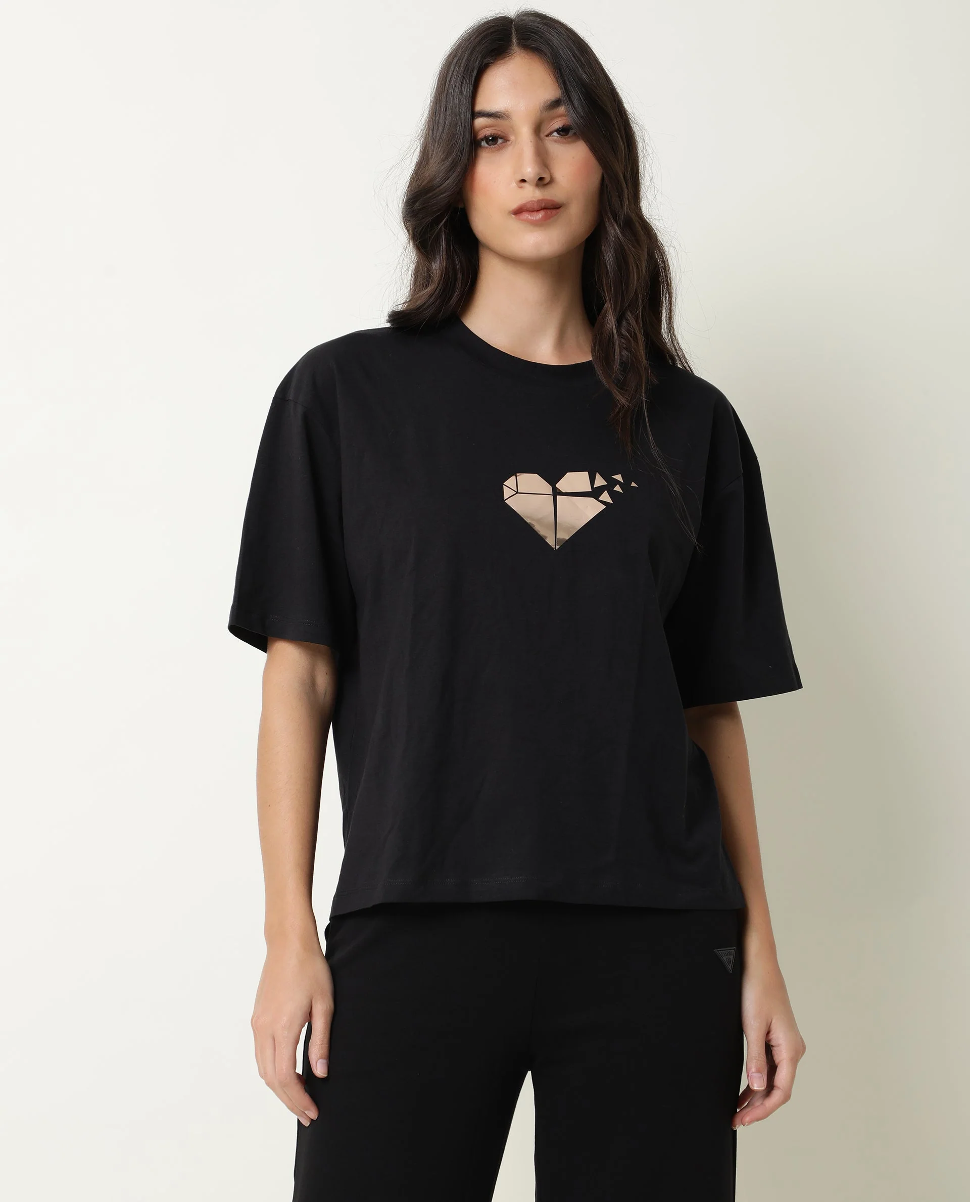 Rareism Womens Nat Black T-Shirt Cotton Fabric Regular Fit Half Sleeve Round Neck - Image 15