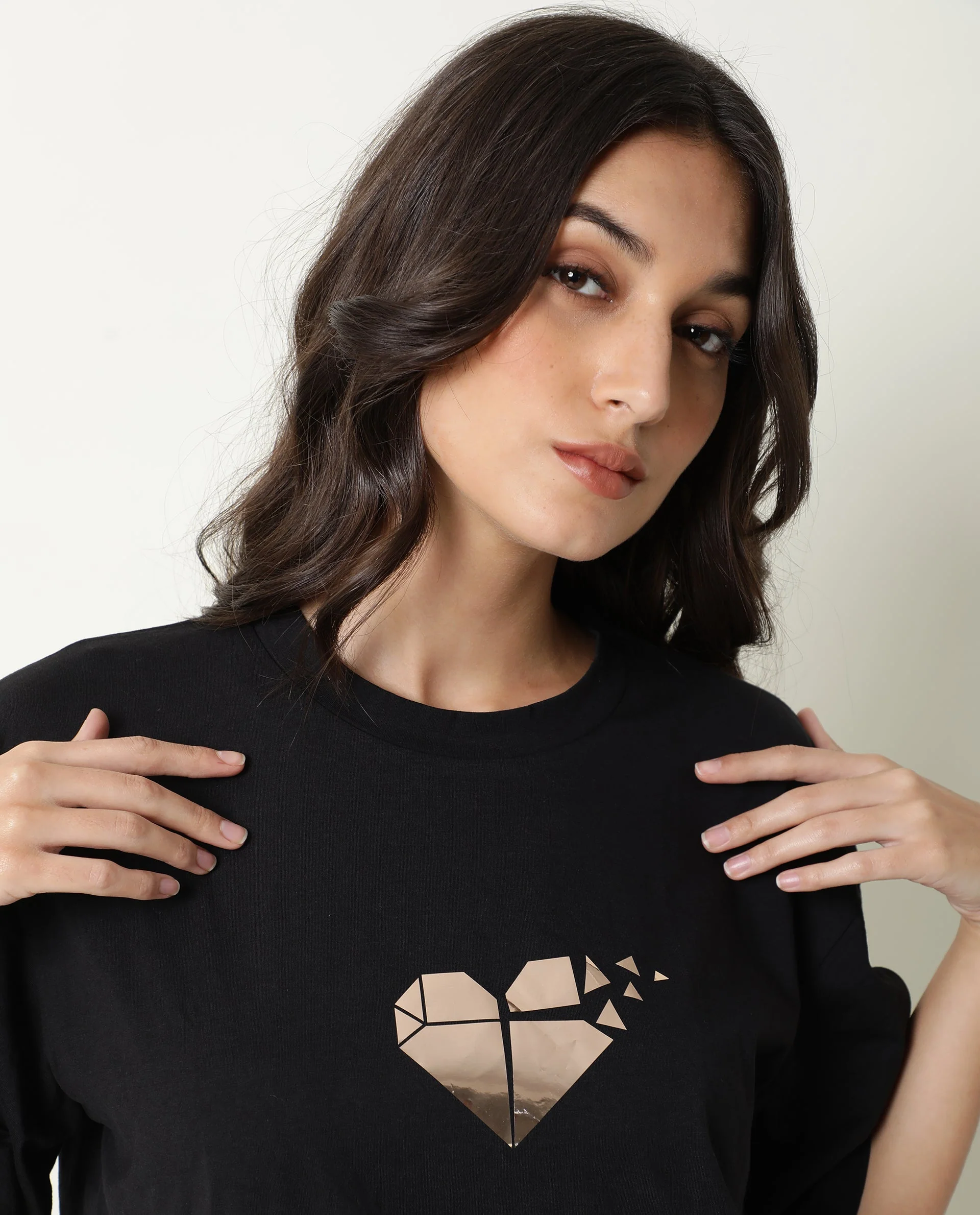 Rareism Womens Nat Black T-Shirt Cotton Fabric Regular Fit Half Sleeve Round Neck - Image 3