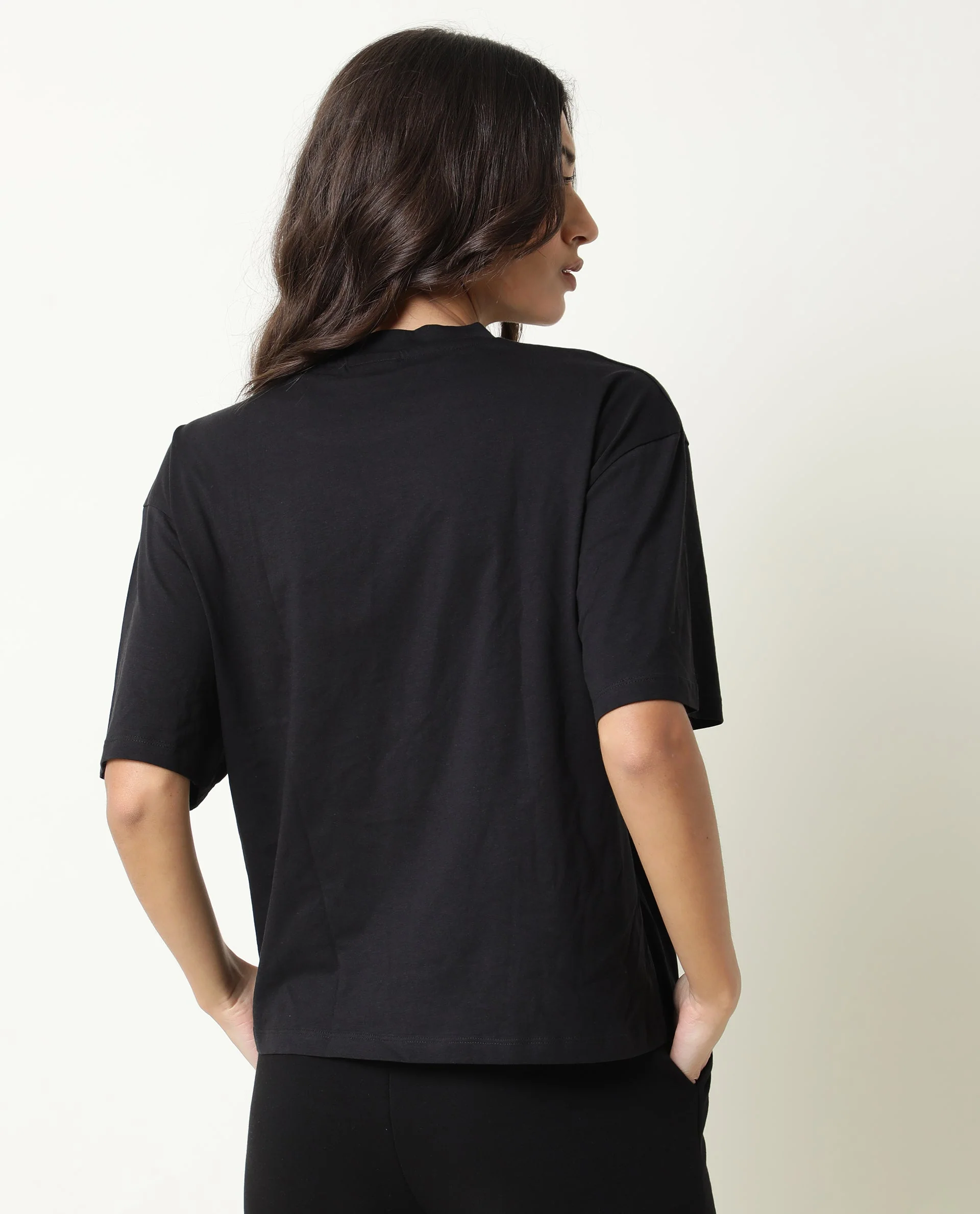 Rareism Womens Nat Black T-Shirt Cotton Fabric Regular Fit Half Sleeve Round Neck - Image 7