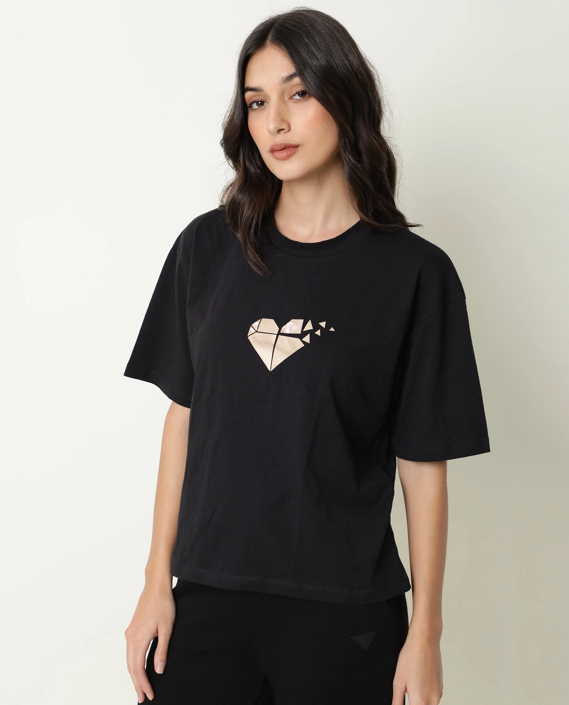 Rareism Womens Nat Black T-Shirt Cotton Fabric Regular Fit Half Sleeve Round Neck - Image 8