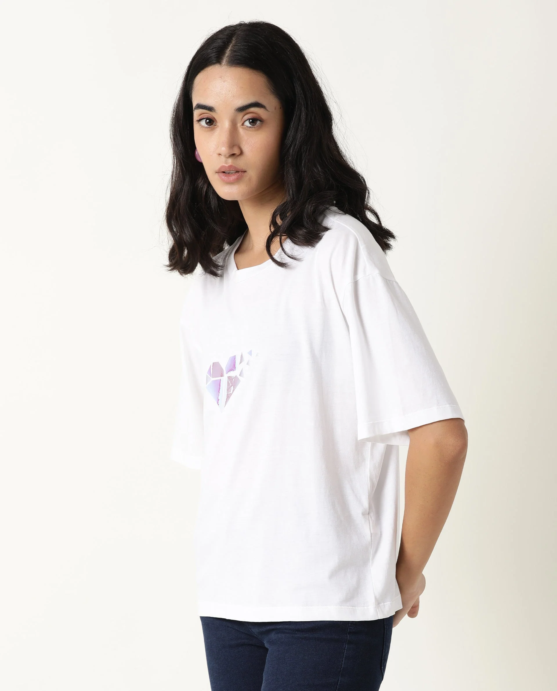 Rareism Womens Nat White T-Shirt Cotton Fabric Regular Fit Half Sleeve Round Neck - Image 10