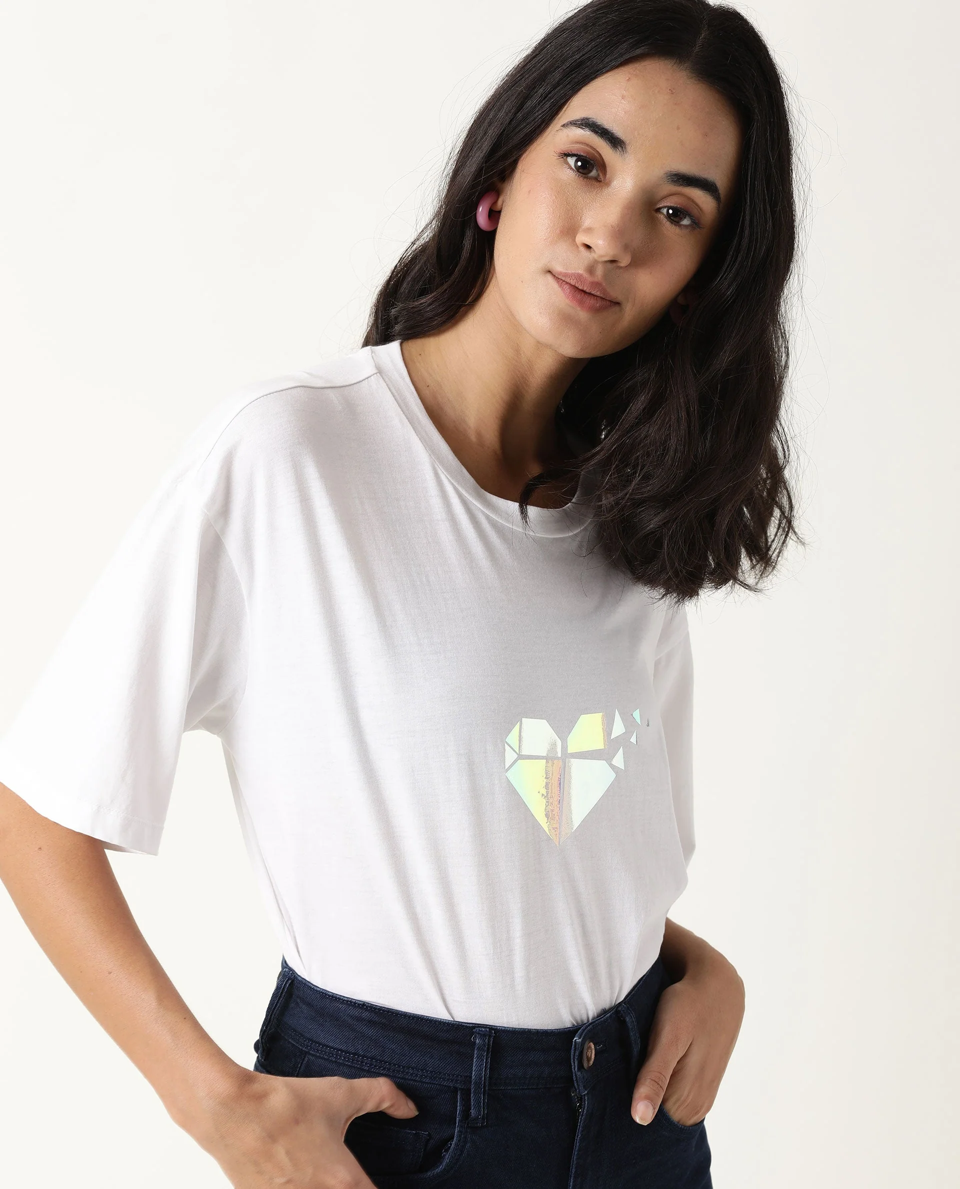 Rareism Womens Nat White T-Shirt Cotton Fabric Regular Fit Half Sleeve Round Neck - Image 4