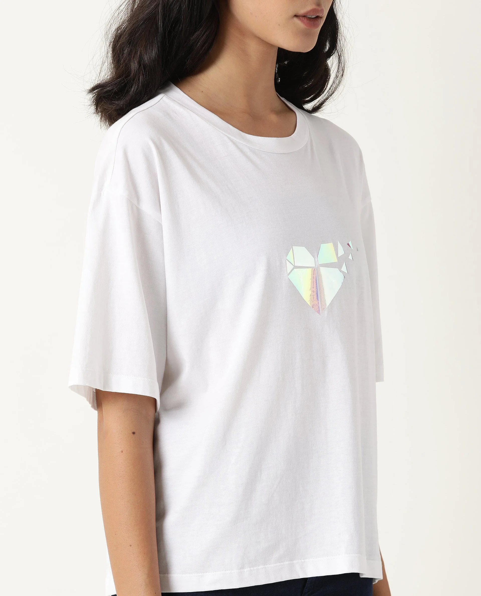 Rareism Womens Nat White T-Shirt Cotton Fabric Regular Fit Half Sleeve Round Neck - Image 5