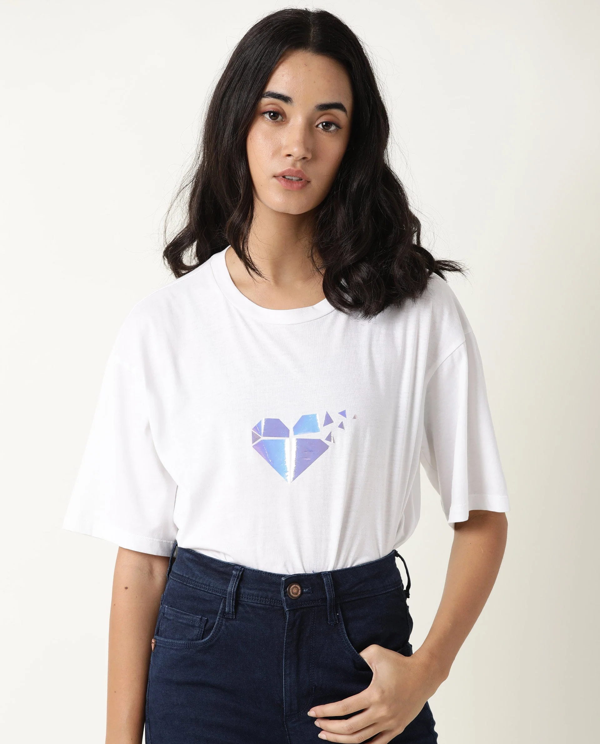 Rareism Womens Nat White T-Shirt Cotton Fabric Regular Fit Half Sleeve Round Neck - Image 7