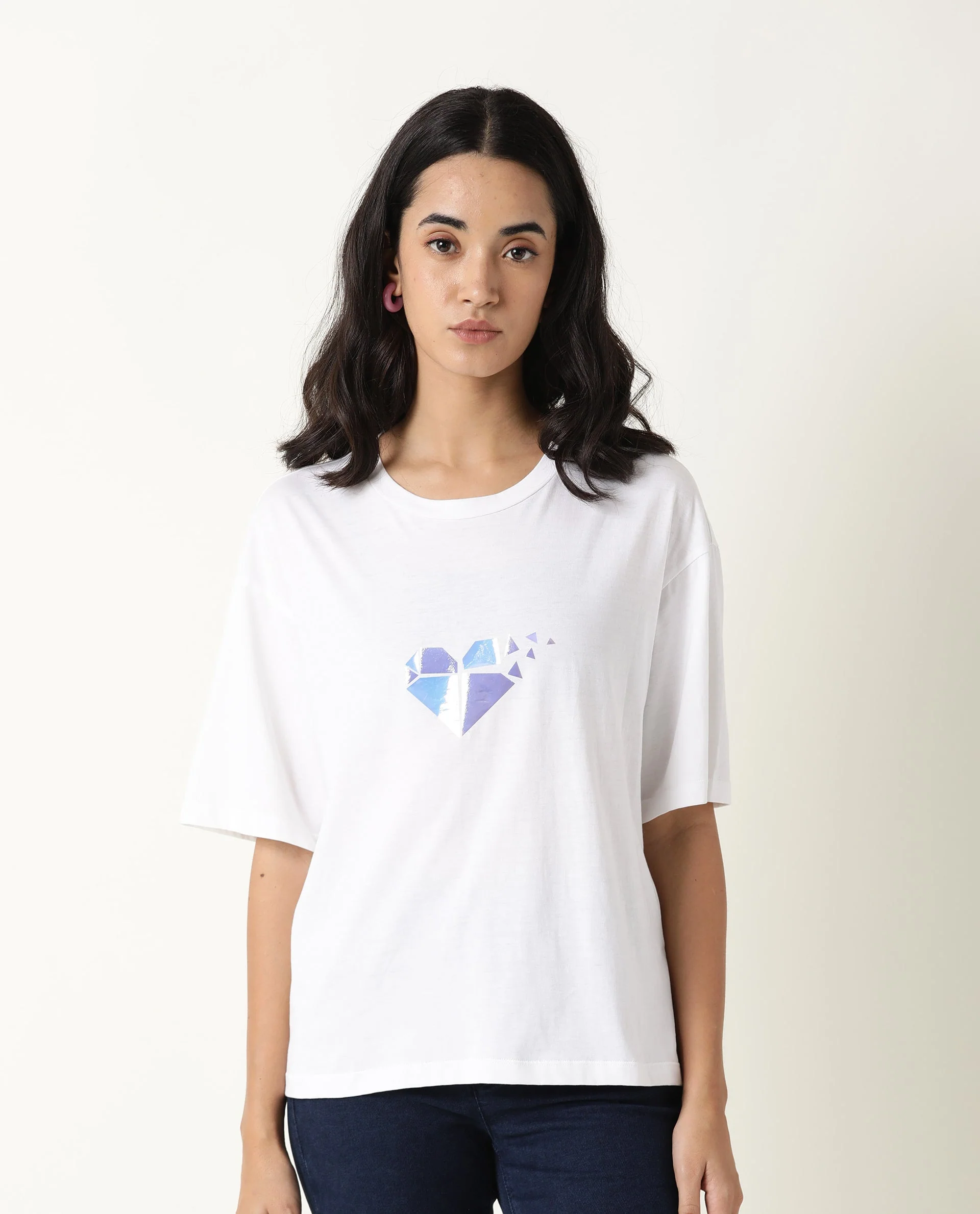 Rareism Womens Nat White T-Shirt Cotton Fabric Regular Fit Half Sleeve Round Neck - Image 9