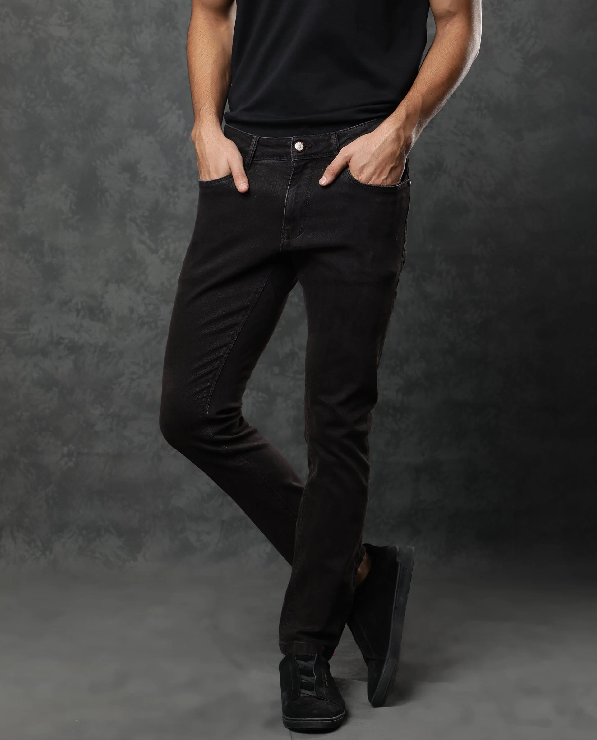 Rare Rabbit Men's Nate Maroon Cotton Plain Hawk Slim Fit Jeans - Image 3
