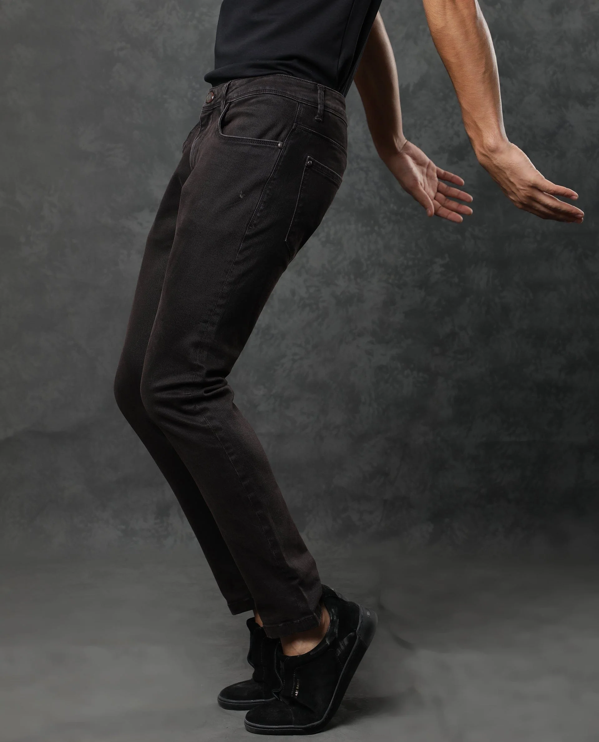 Rare Rabbit Men's Nate Maroon Cotton Plain Hawk Slim Fit Jeans - Image 4