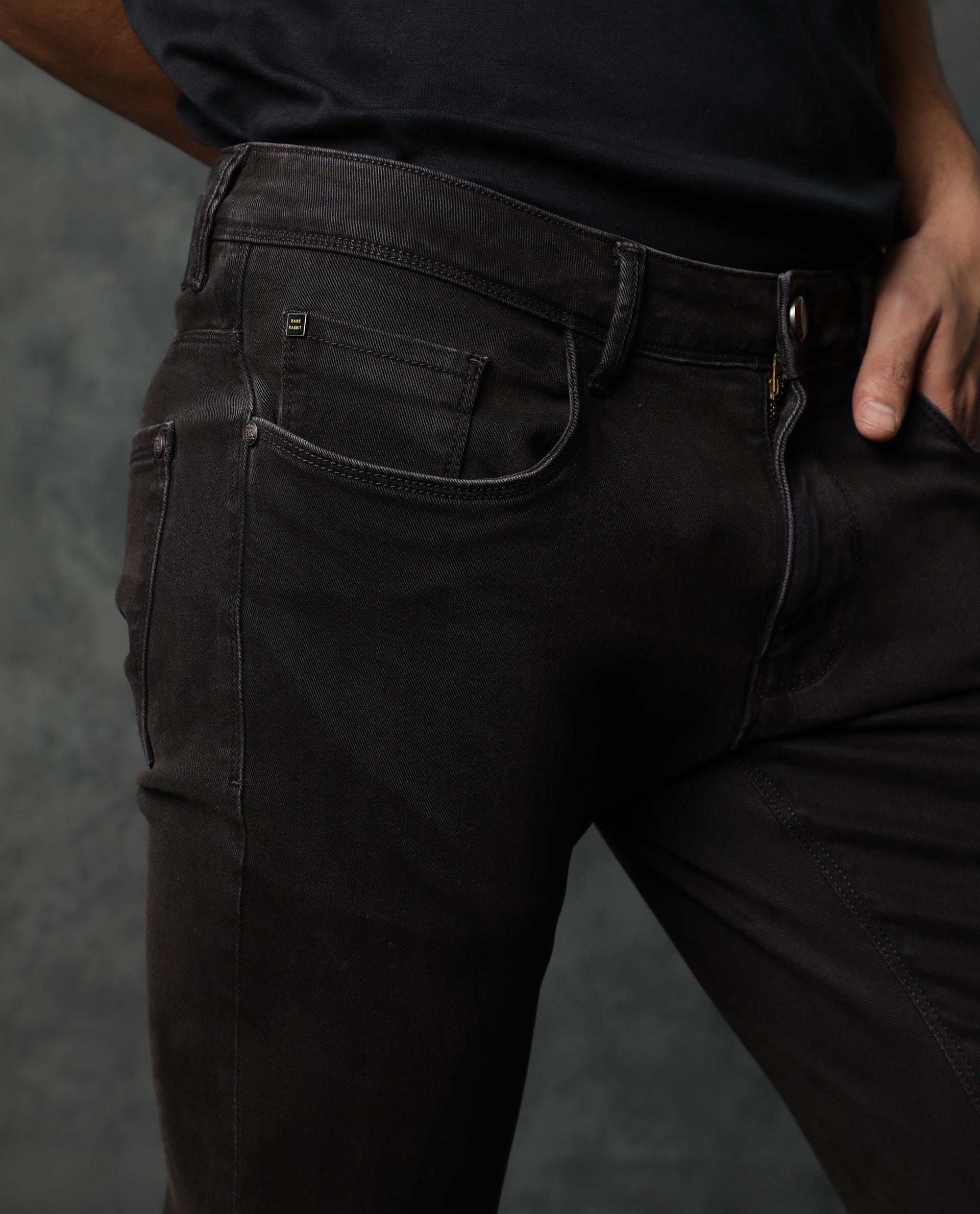 Rare Rabbit Men's Nate Maroon Cotton Plain Hawk Slim Fit Jeans - Image 5