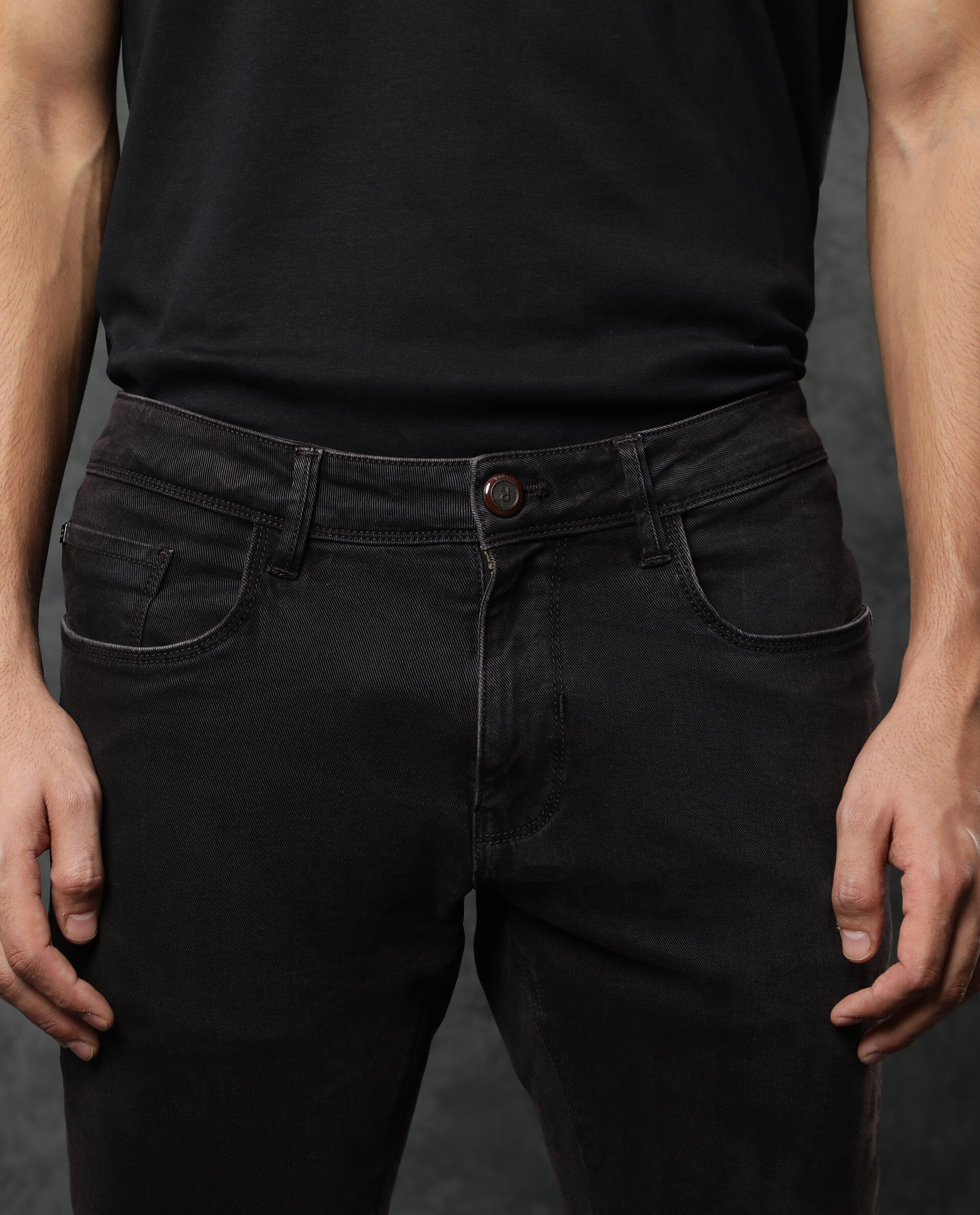 Rare Rabbit Men's Nate Maroon Cotton Plain Hawk Slim Fit Jeans - Image 6