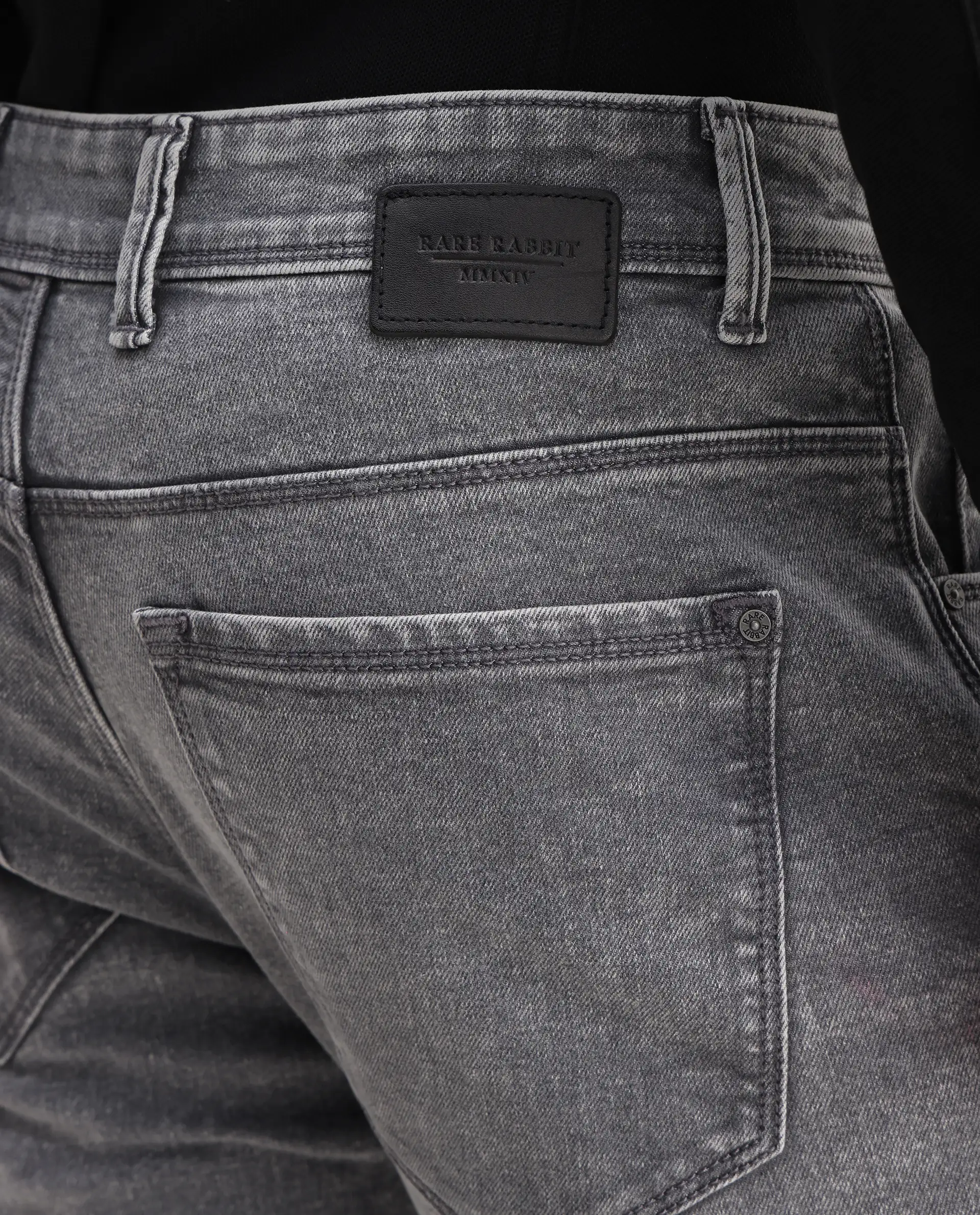 Rare Rabbit Men's Nater Light Grey Cotton Plain Hawk Slim Fit Jeans - Image 5