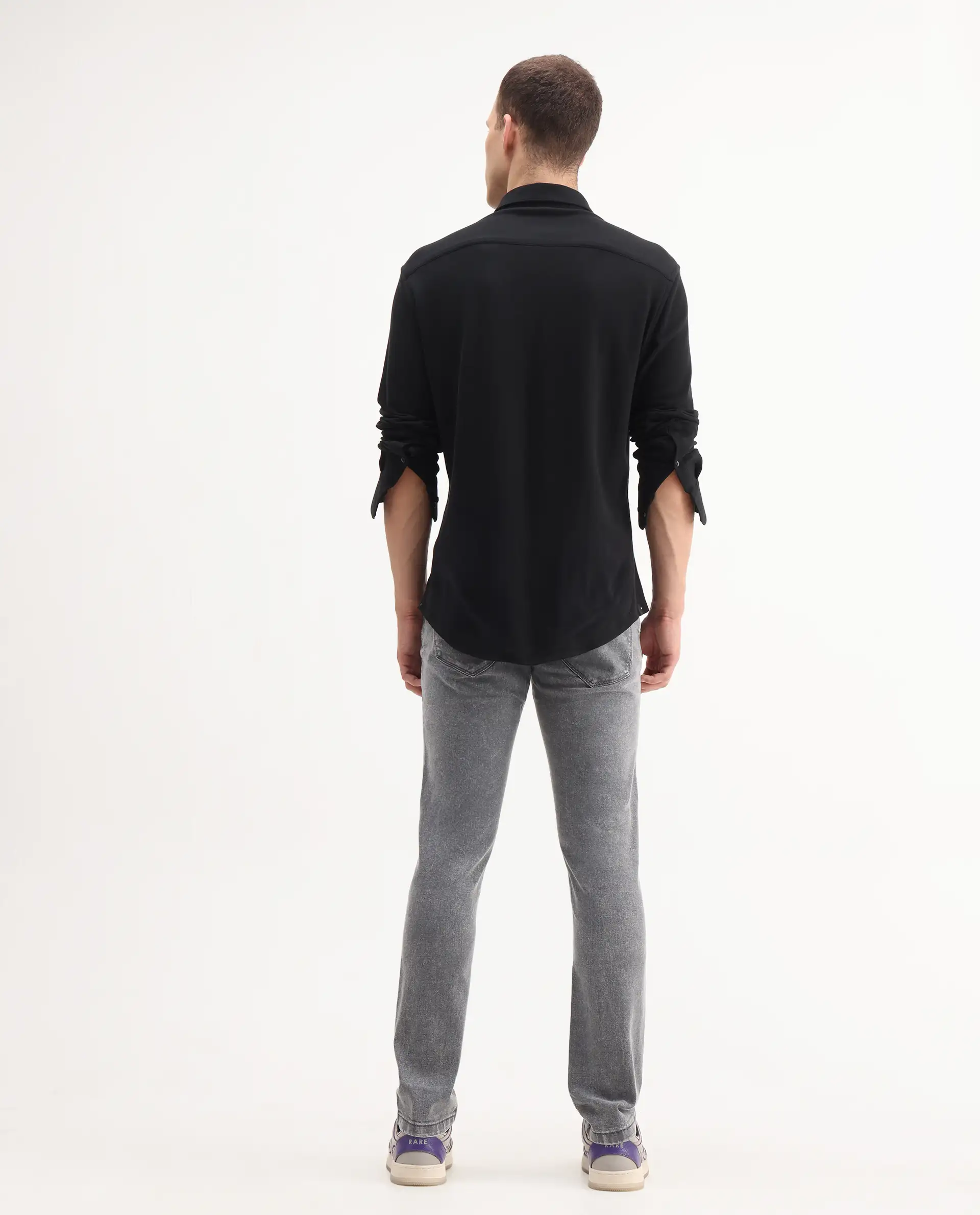 Rare Rabbit Men's Nater Light Grey Cotton Plain Hawk Slim Fit Jeans - Image 6