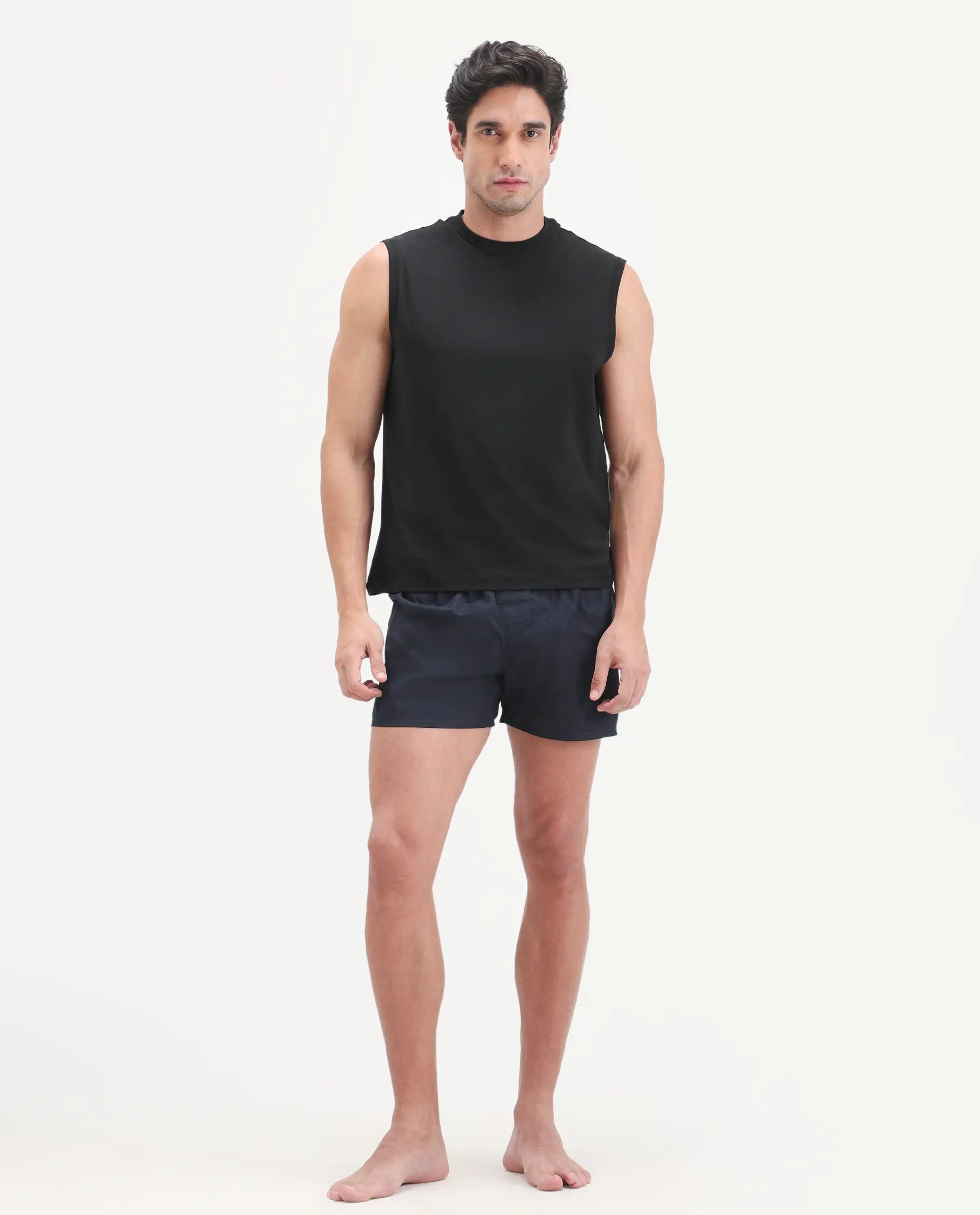 Rare Rabbit Men's Nats Black Cotton Lycra Fabric Regular Fit Plain Stretchable Sleeveless Vest - Image 4