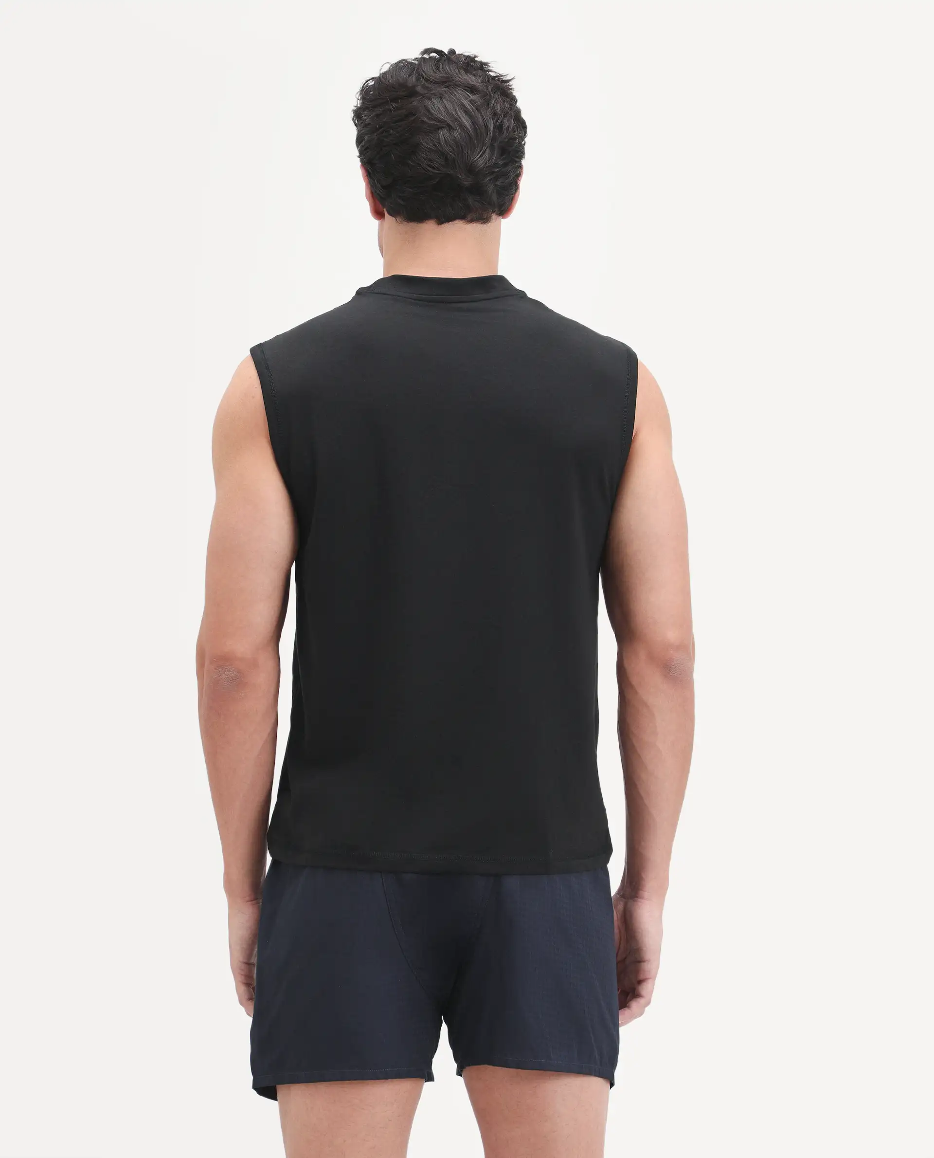 Rare Rabbit Men's Nats Black Cotton Lycra Fabric Regular Fit Plain Stretchable Sleeveless Vest - Image 7