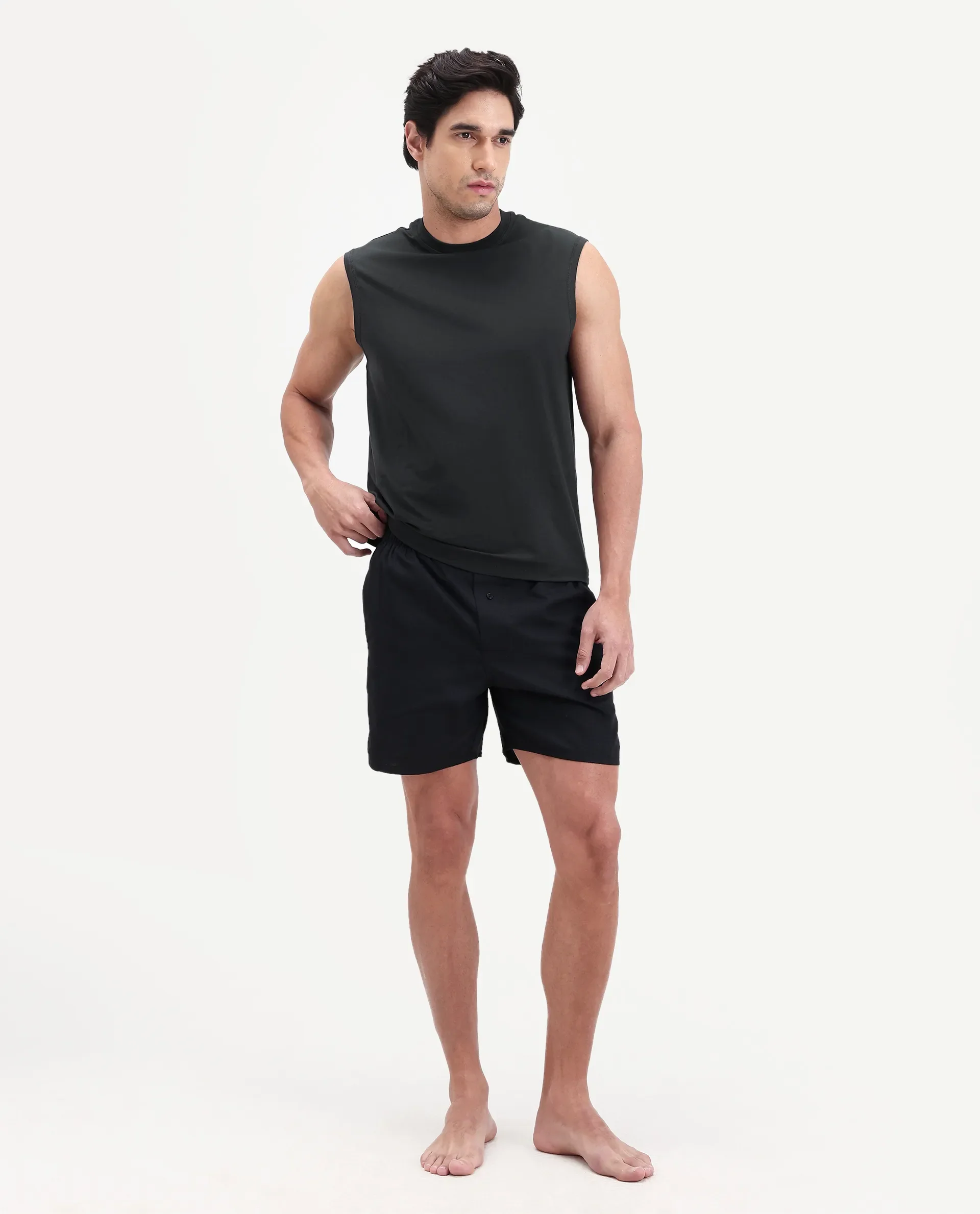 Rare Rabbit Men's Nats Dark Grey Cotton Lycra Fabric Regular Fit Plain Stretchable Sleeveless Vest - Image 3