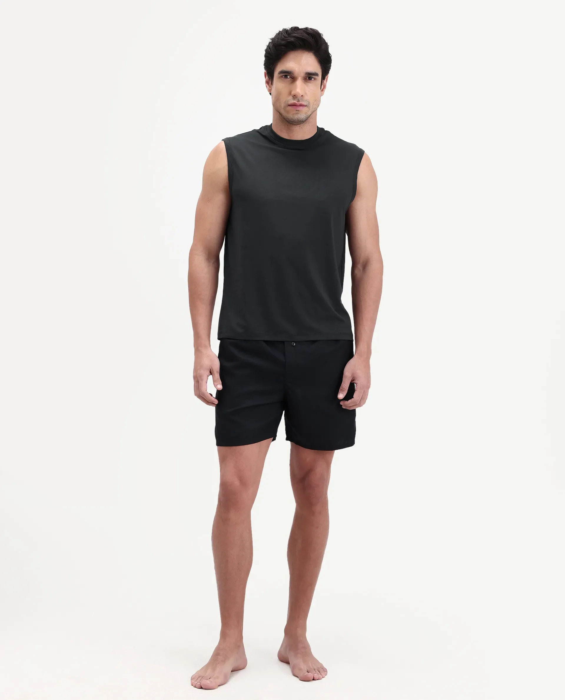 Rare Rabbit Men's Nats Dark Grey Cotton Lycra Fabric Regular Fit Plain Stretchable Sleeveless Vest - Image 7