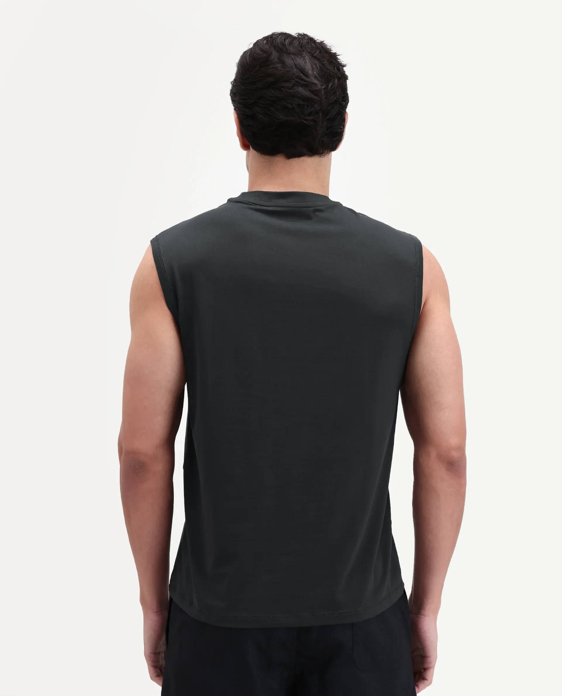 Rare Rabbit Men's Nats Dark Grey Cotton Lycra Fabric Regular Fit Plain Stretchable Sleeveless Vest - Image 8