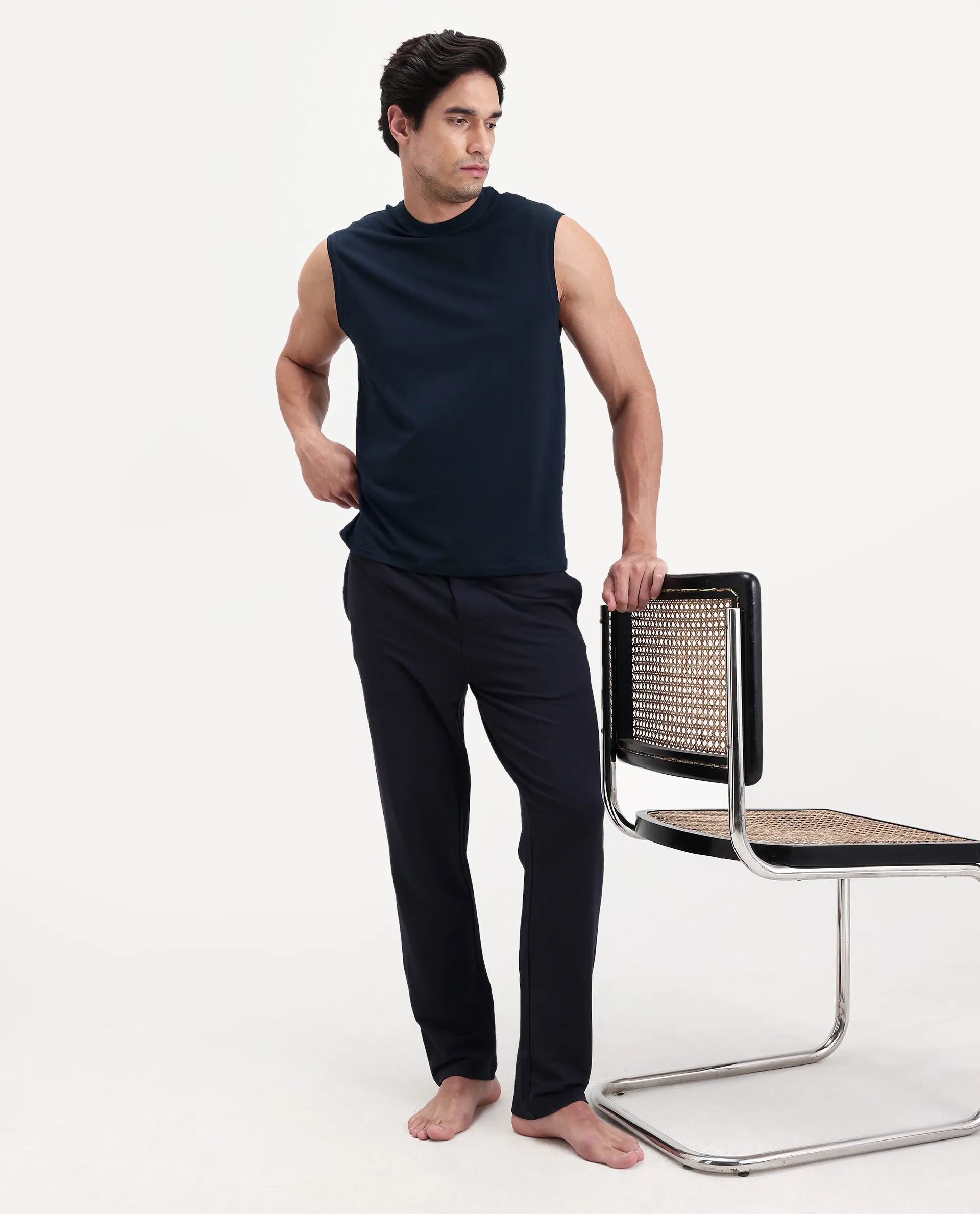 Rare Rabbit Men's Nats Navy Cotton lycra Fabric Regular Fit Plain Stretchable Sleeveless Vest - Image 3
