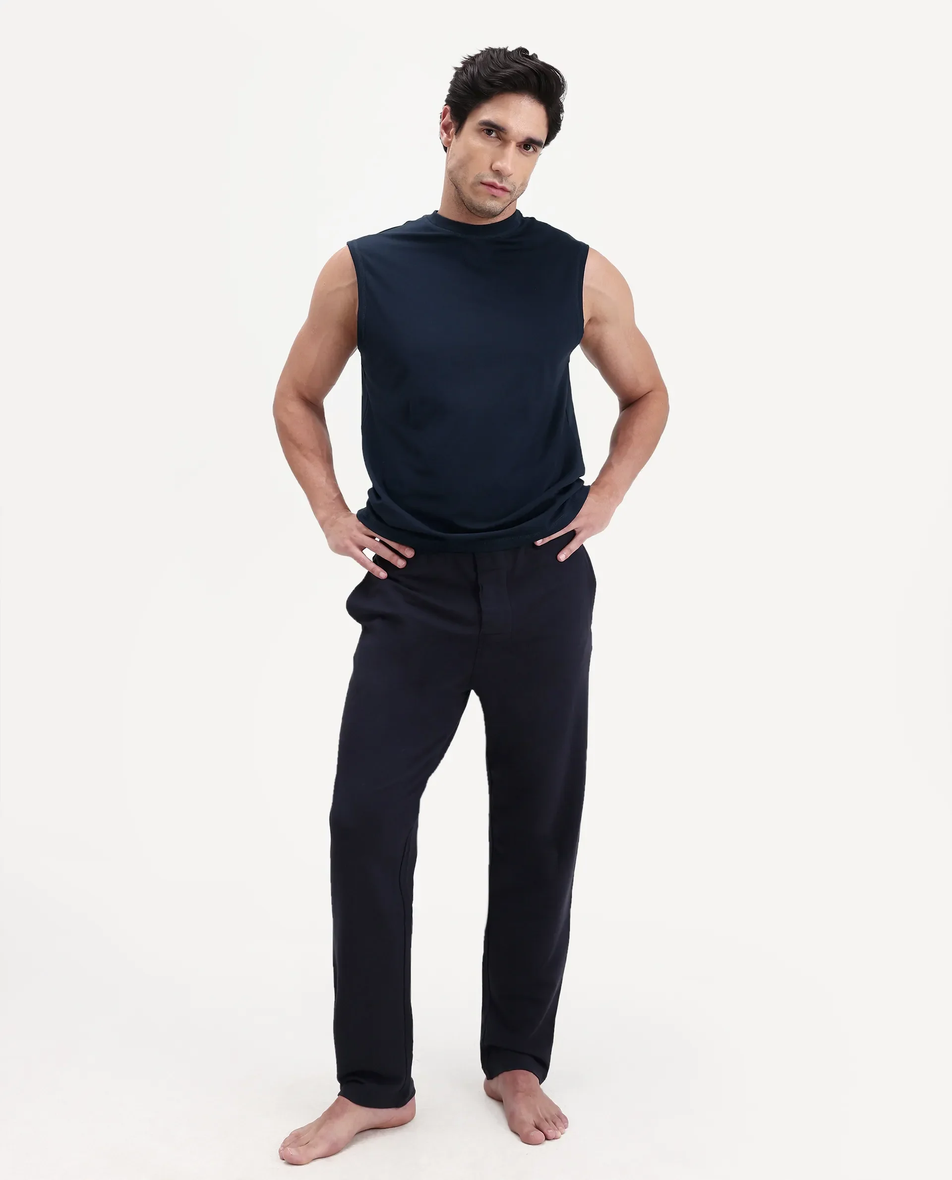 Rare Rabbit Men's Nats Navy Cotton lycra Fabric Regular Fit Plain Stretchable Sleeveless Vest - Image 8