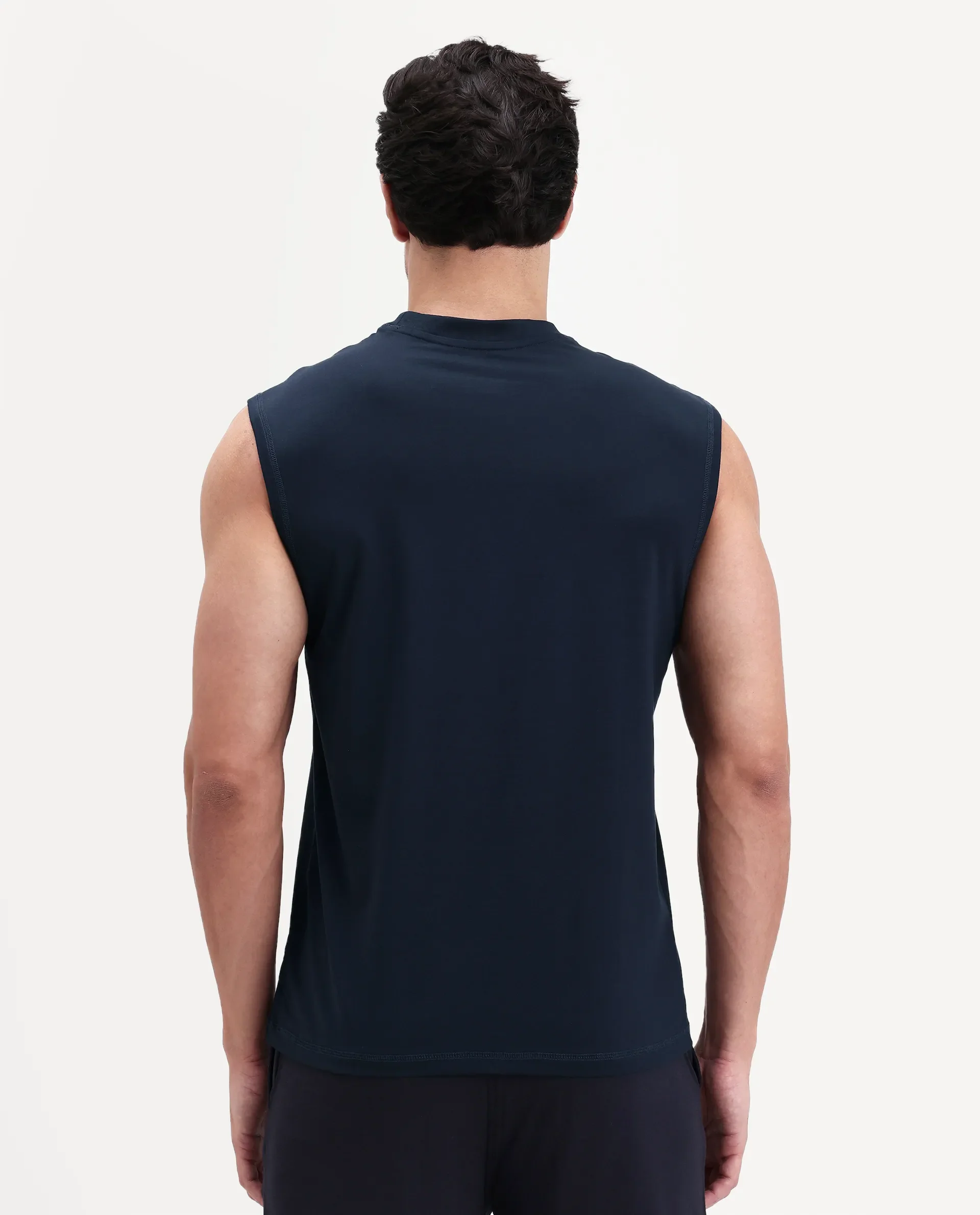 Rare Rabbit Men's Nats Navy Cotton lycra Fabric Regular Fit Plain Stretchable Sleeveless Vest - Image 9