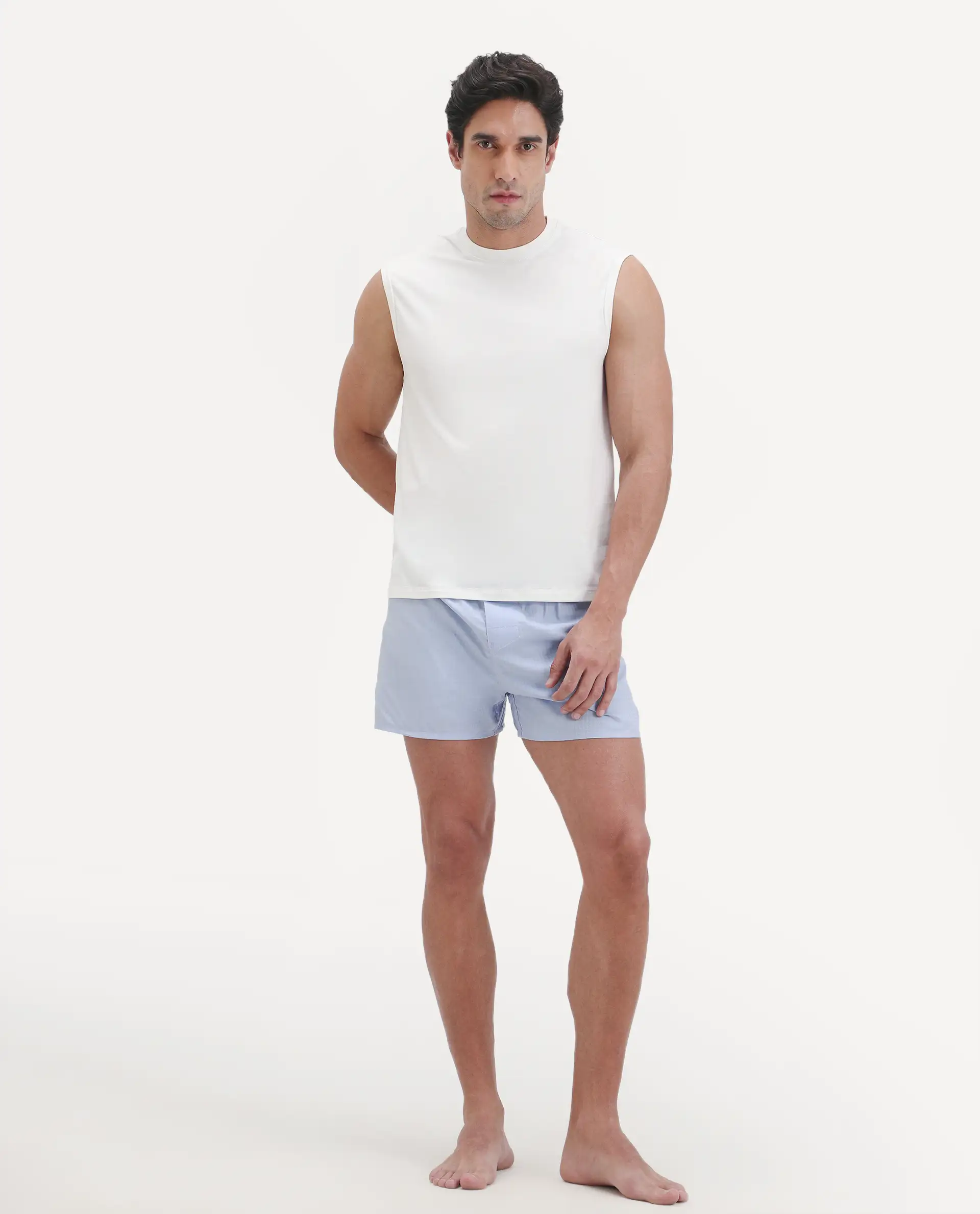 Rare Rabbit Men's Nats White Cotton Lycra Fabric Regular Fit Plain Stretchable Sleeveless Vest - Image 4