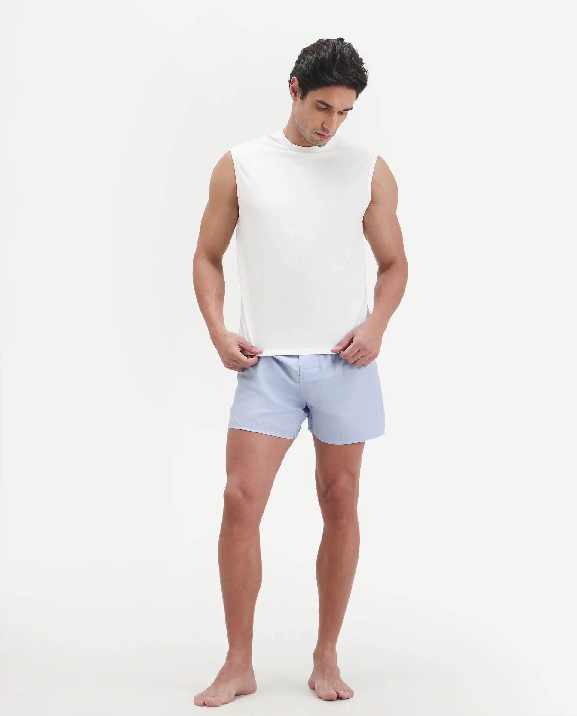 Rare Rabbit Men's Nats White Cotton Lycra Fabric Regular Fit Plain Stretchable Sleeveless Vest - Image 6