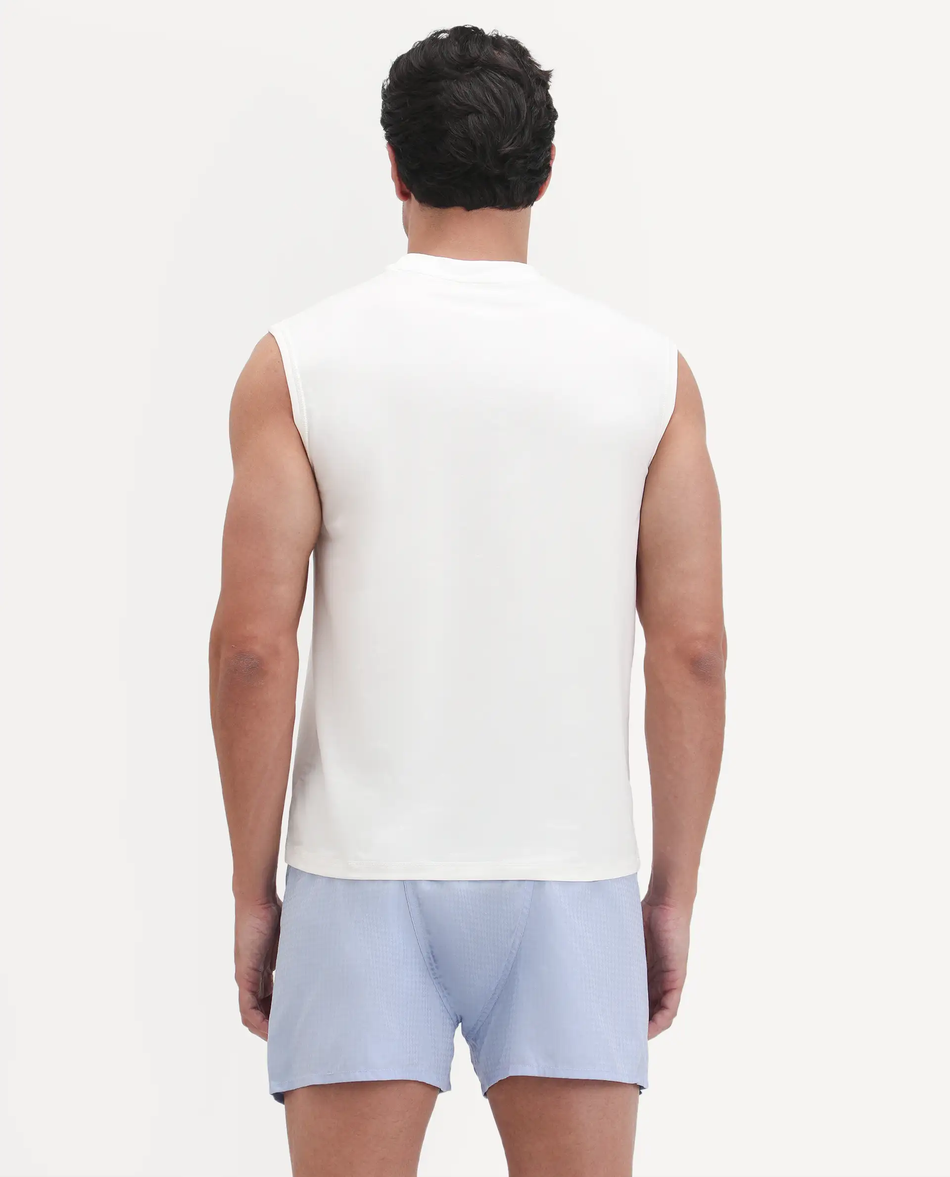 Rare Rabbit Men's Nats White Cotton Lycra Fabric Regular Fit Plain Stretchable Sleeveless Vest - Image 8