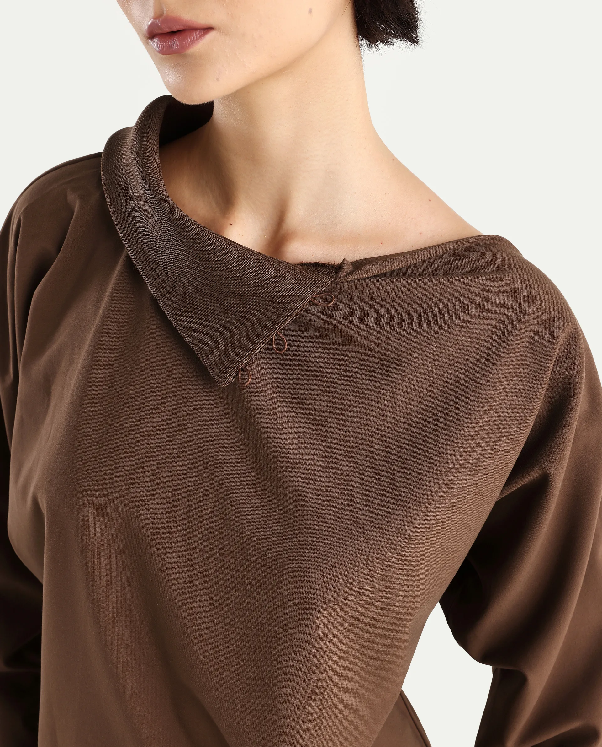 Rareism Women's Natta Brown Cotton High Neck Plain Regular Fit Top - Image 4