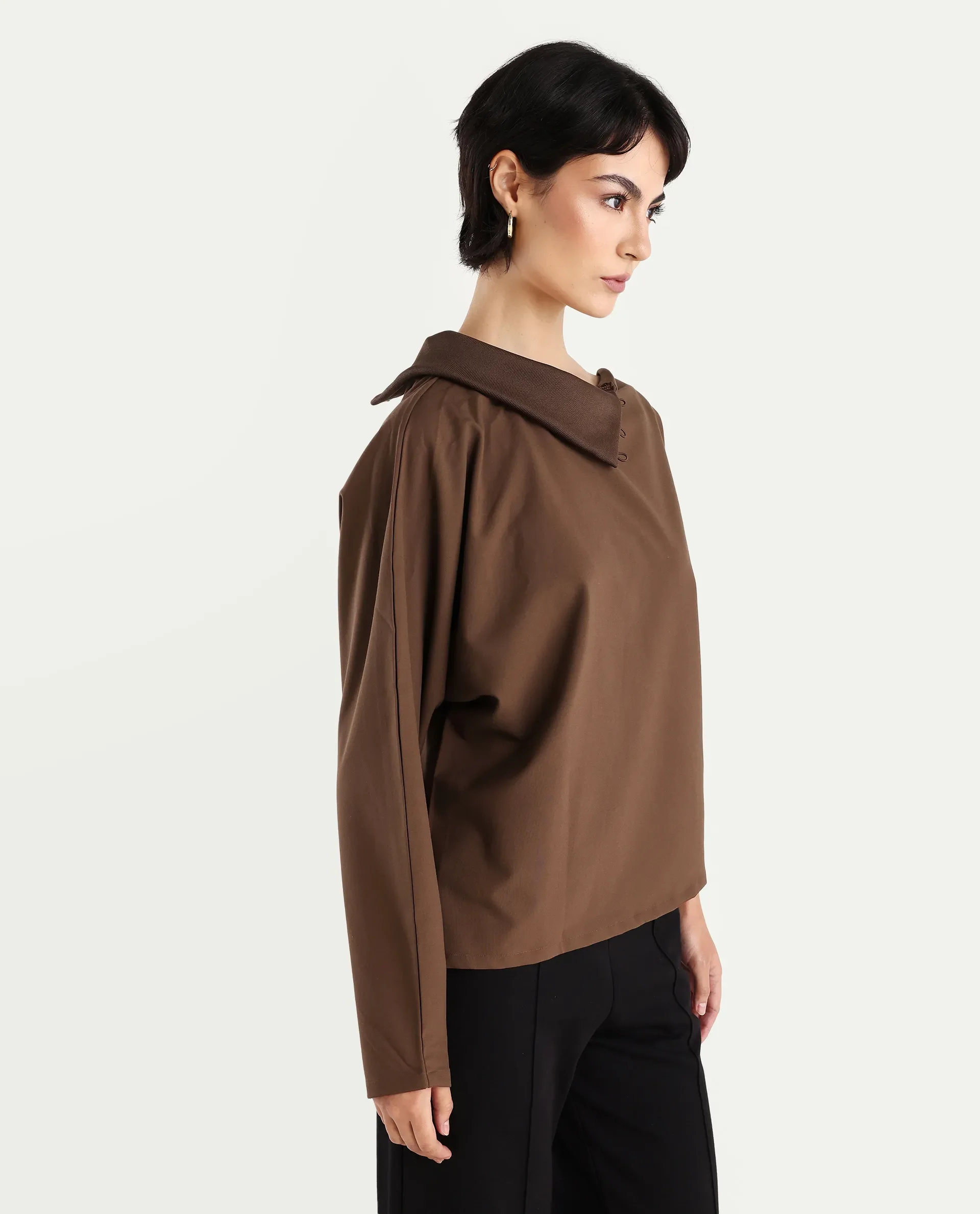Rareism Women's Natta Brown Cotton High Neck Plain Regular Fit Top - Image 6