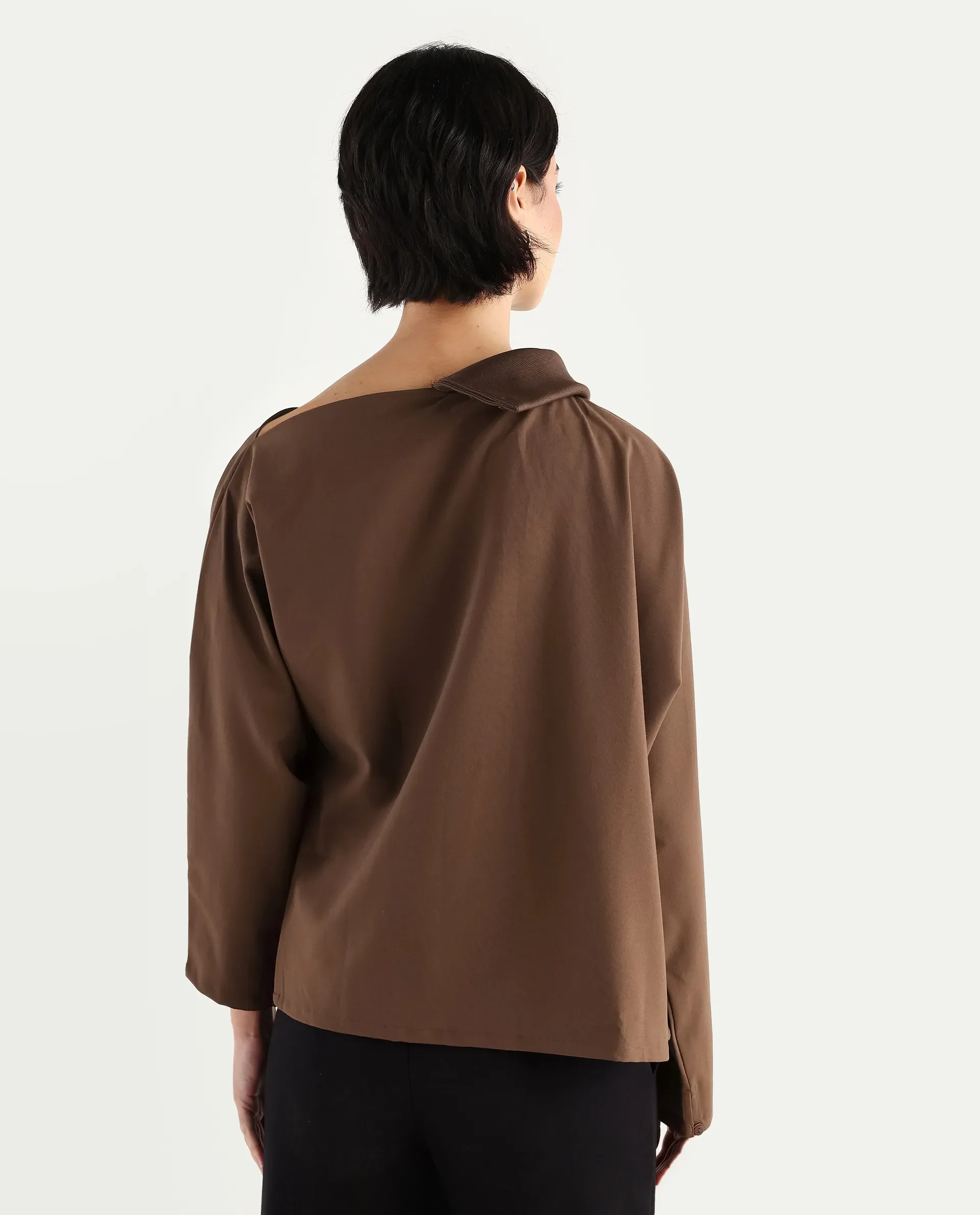 Rareism Women's Natta Brown Cotton High Neck Plain Regular Fit Top - Image 7