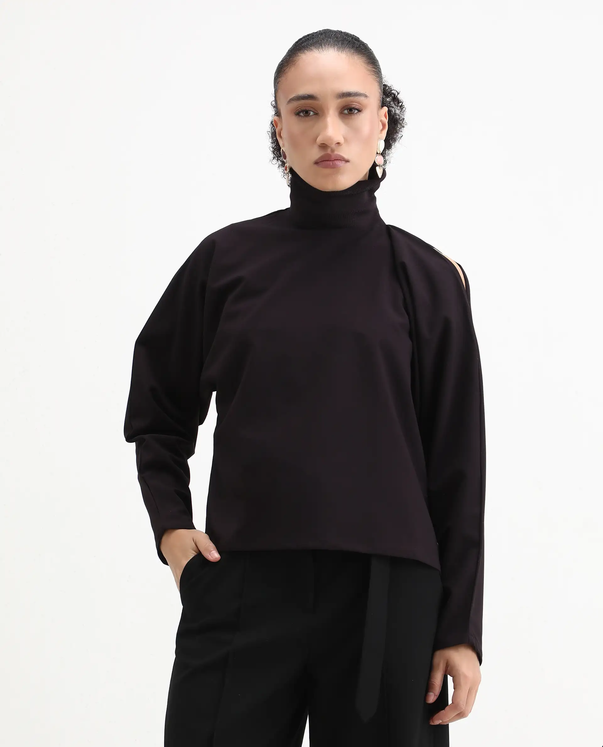 Rareism Women's Natta Rust Polyester Blend High Neck Plain Regular Fit Top - Image 4