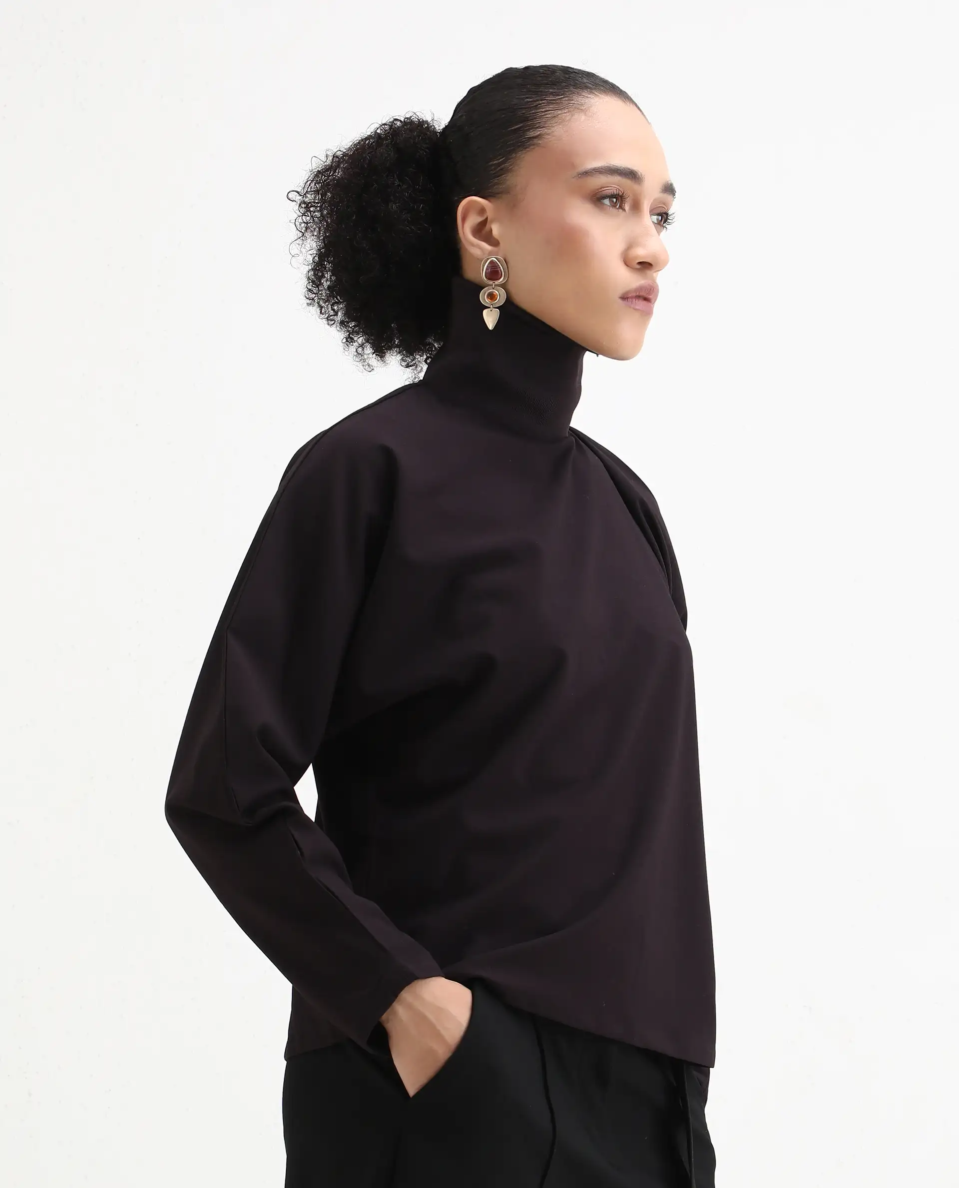 Rareism Women's Natta Rust Polyester Blend High Neck Plain Regular Fit Top - Image 5