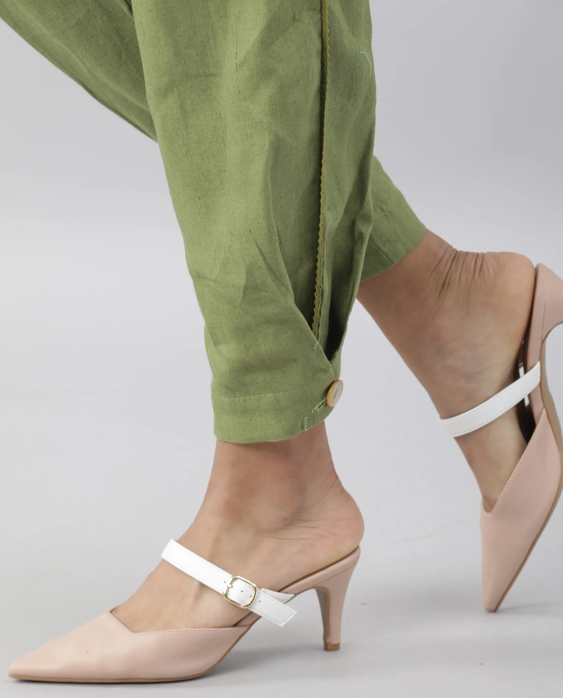 Rareism Women Navi Green Trousers Cotton Linen Fabric Zip Clouser Solid - Image 6