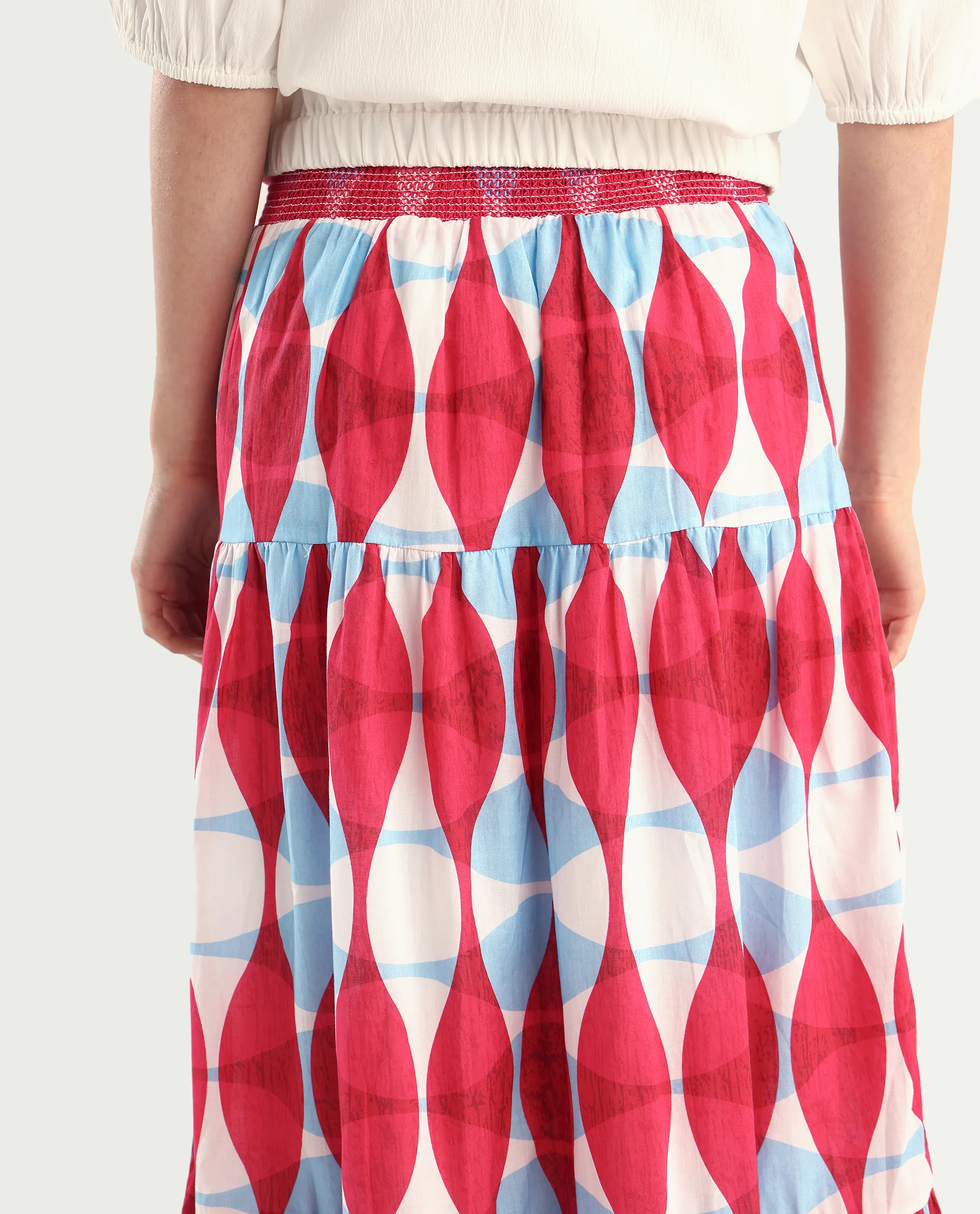 Rareism Women's Naybert Multi Cotton Geometric Print Ankle Length Flared Skirt - Image 5