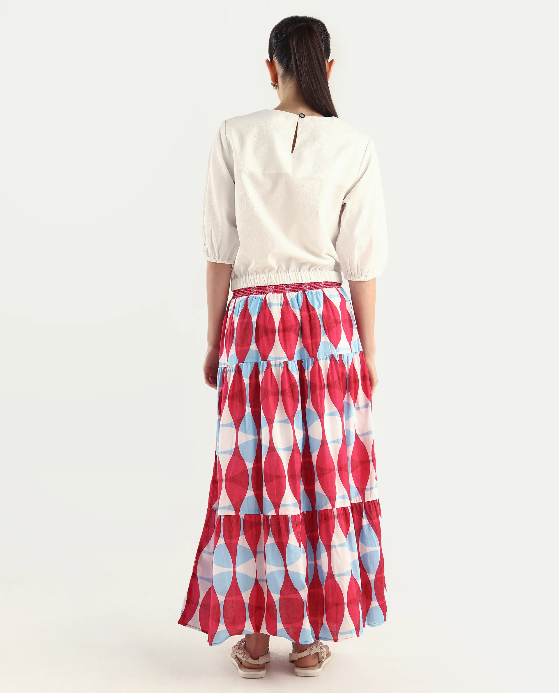 Rareism Women's Naybert Multi Cotton Geometric Print Ankle Length Flared Skirt - Image 8