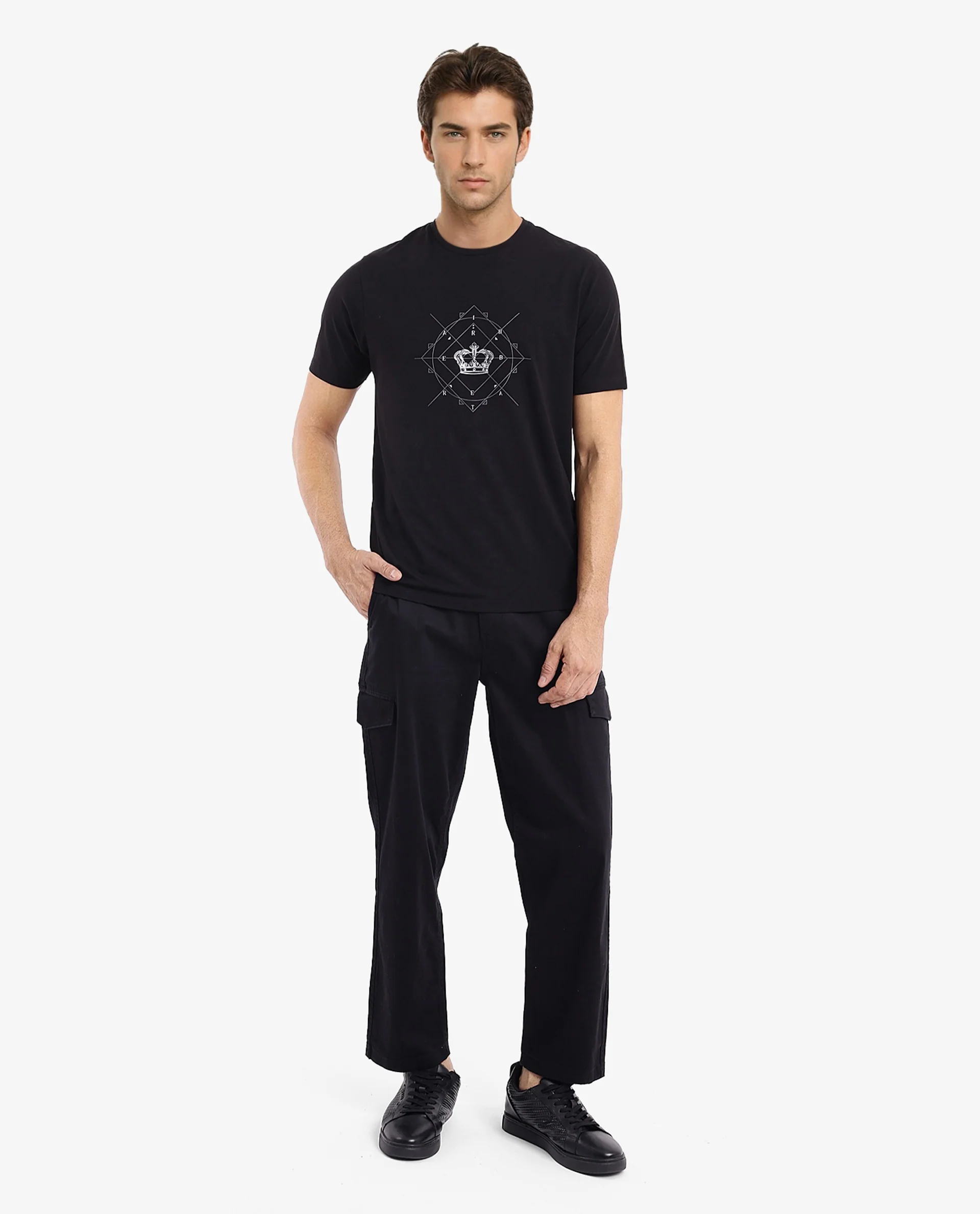 Rare Rabbit Men's Naz Black Cotton Graphic Print Regular Fit Half Sleeve Crew Neck T-Shirt - Image 2