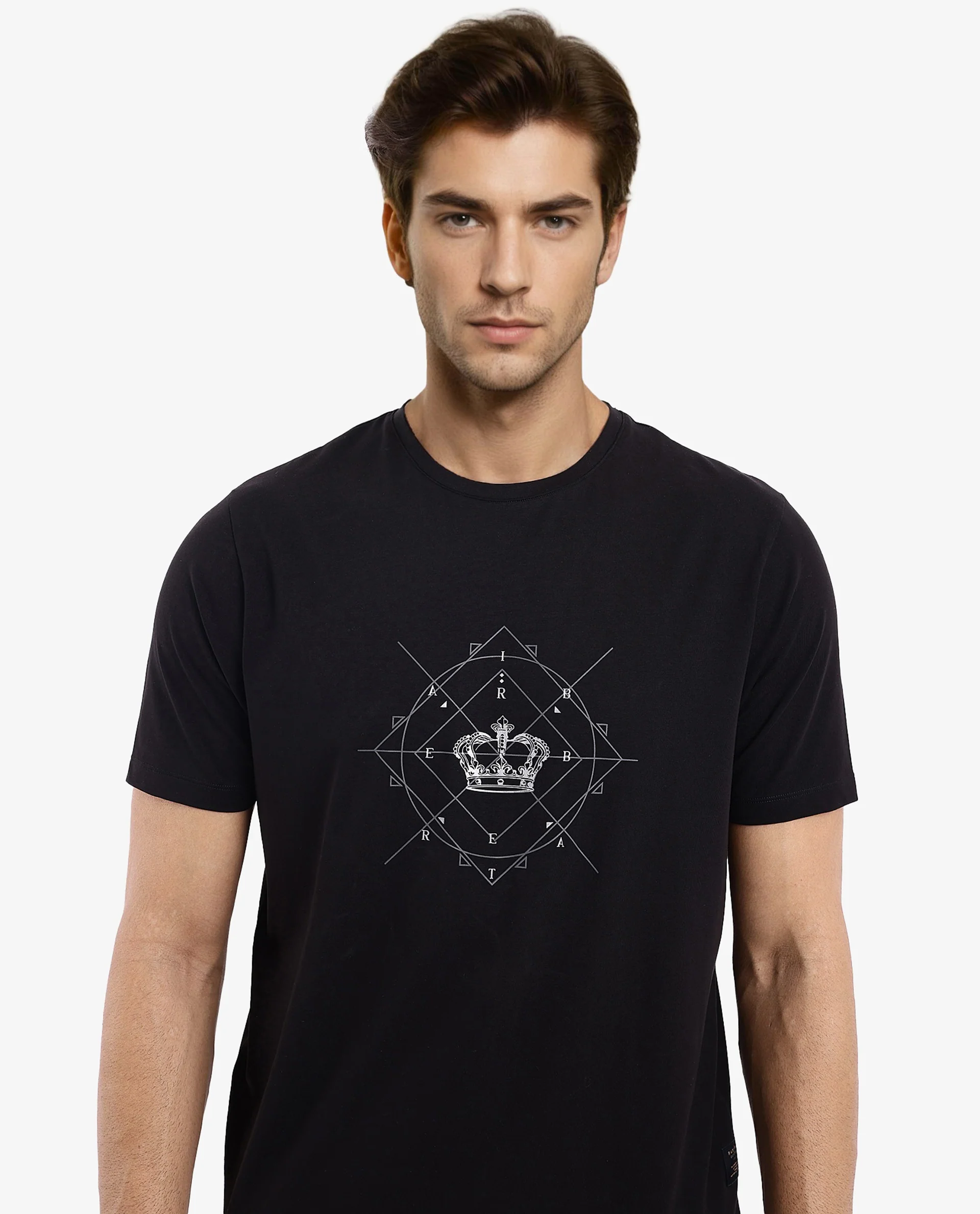 Rare Rabbit Men's Naz Black Cotton Graphic Print Regular Fit Half Sleeve Crew Neck T-Shirt - Image 3