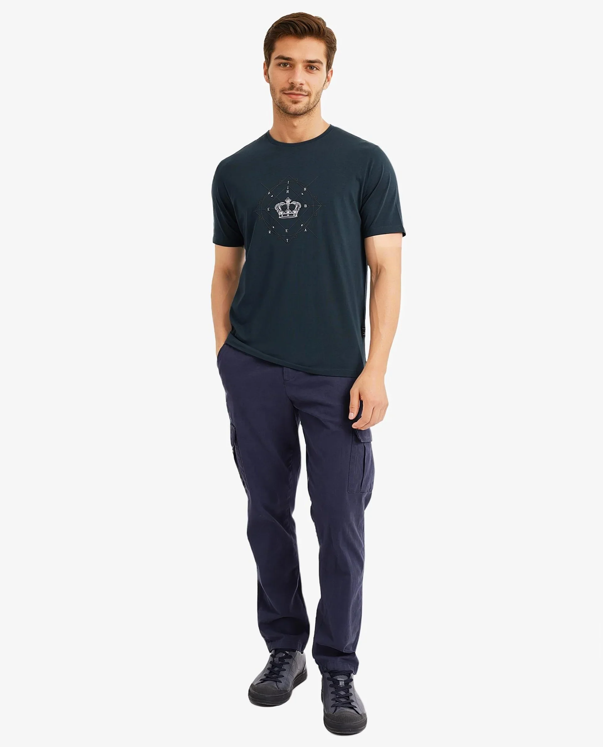 Rare Rabbit Men's Naz Dark Green Cotton Graphic Print Regular Fit Half Sleeve Crew Neck T-Shirt - Image 3