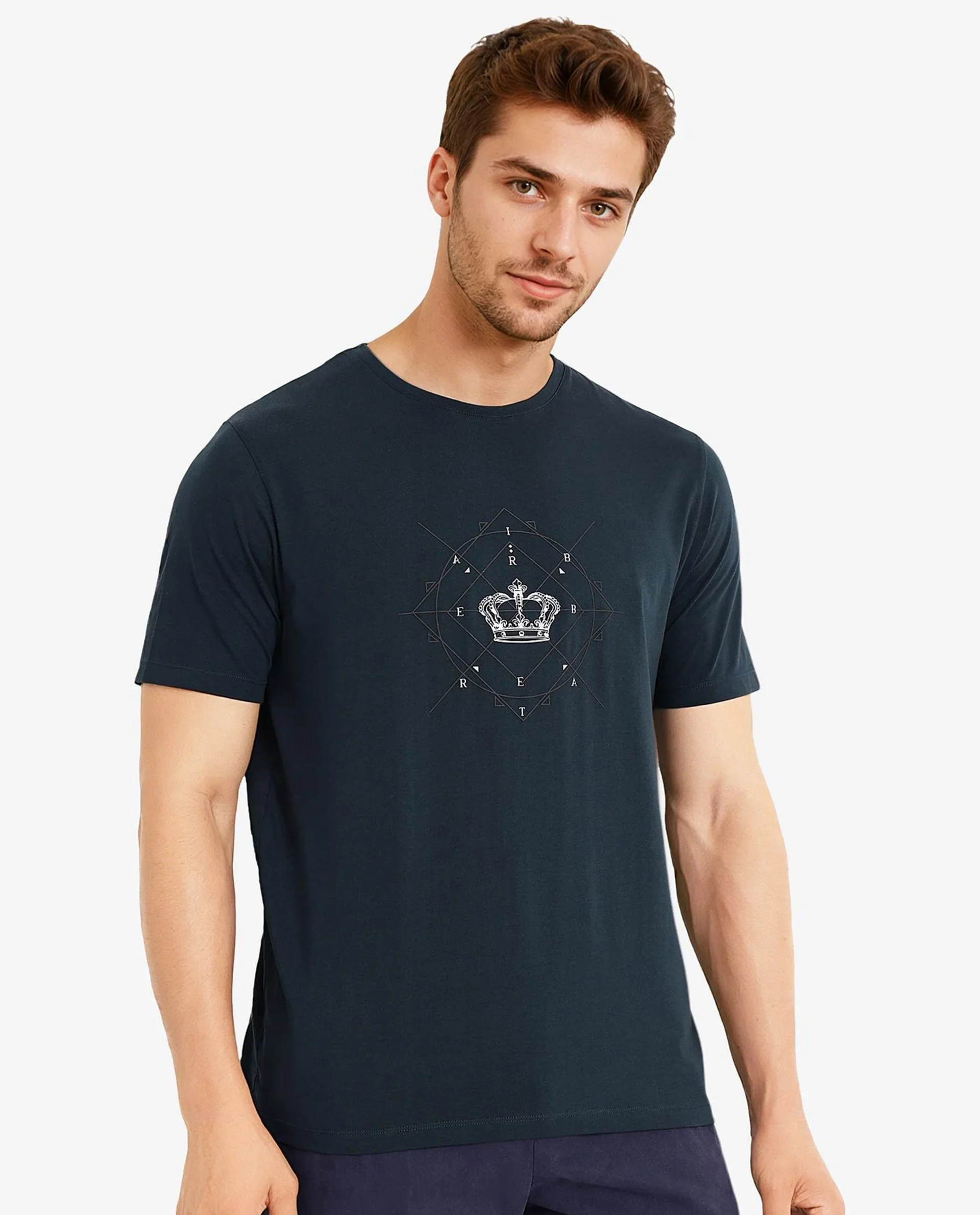 Rare Rabbit Men's Naz Dark Green Cotton Graphic Print Regular Fit Half Sleeve Crew Neck T-Shirt - Image 5
