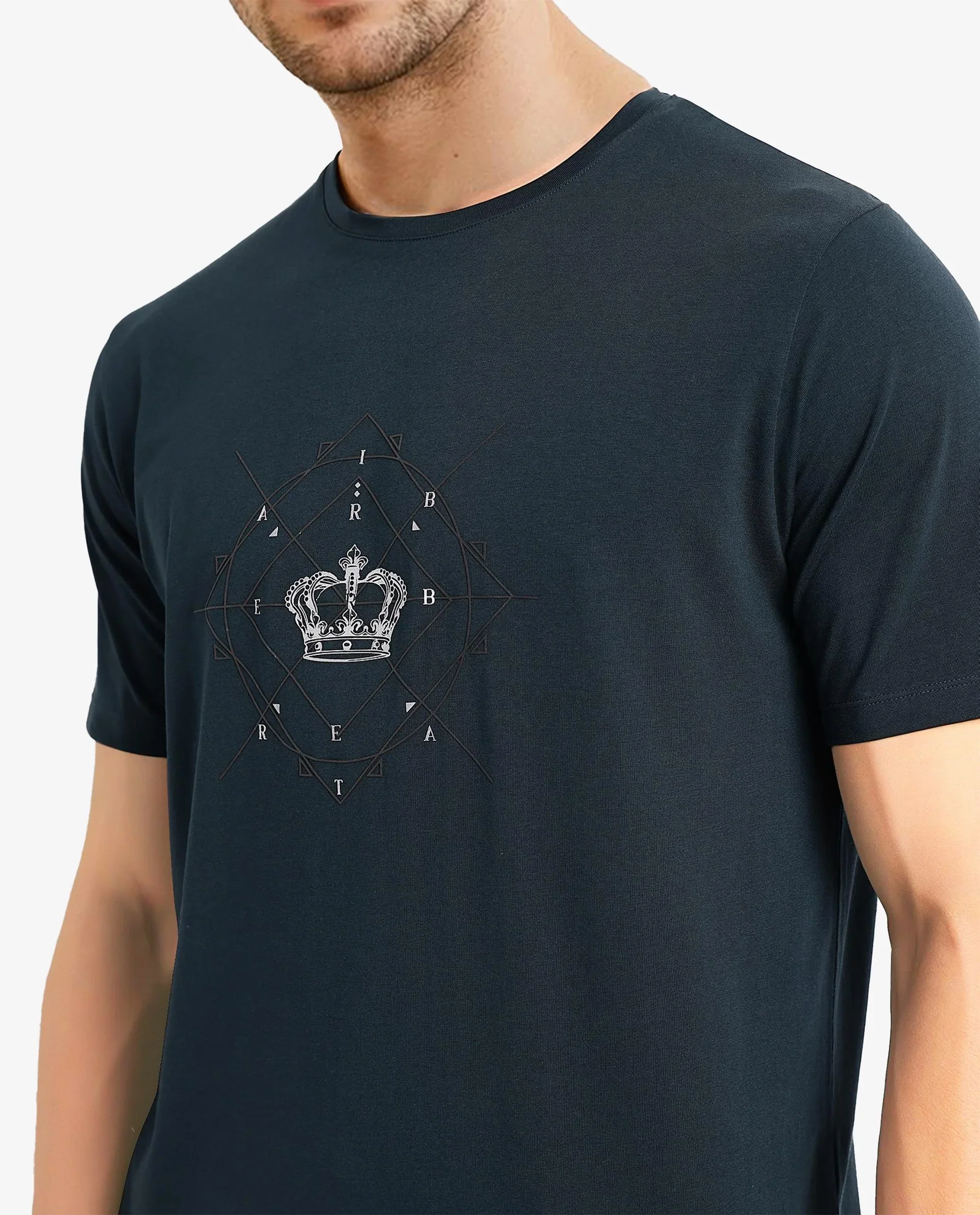 Rare Rabbit Men's Naz Dark Green Cotton Graphic Print Regular Fit Half Sleeve Crew Neck T-Shirt - Image 6