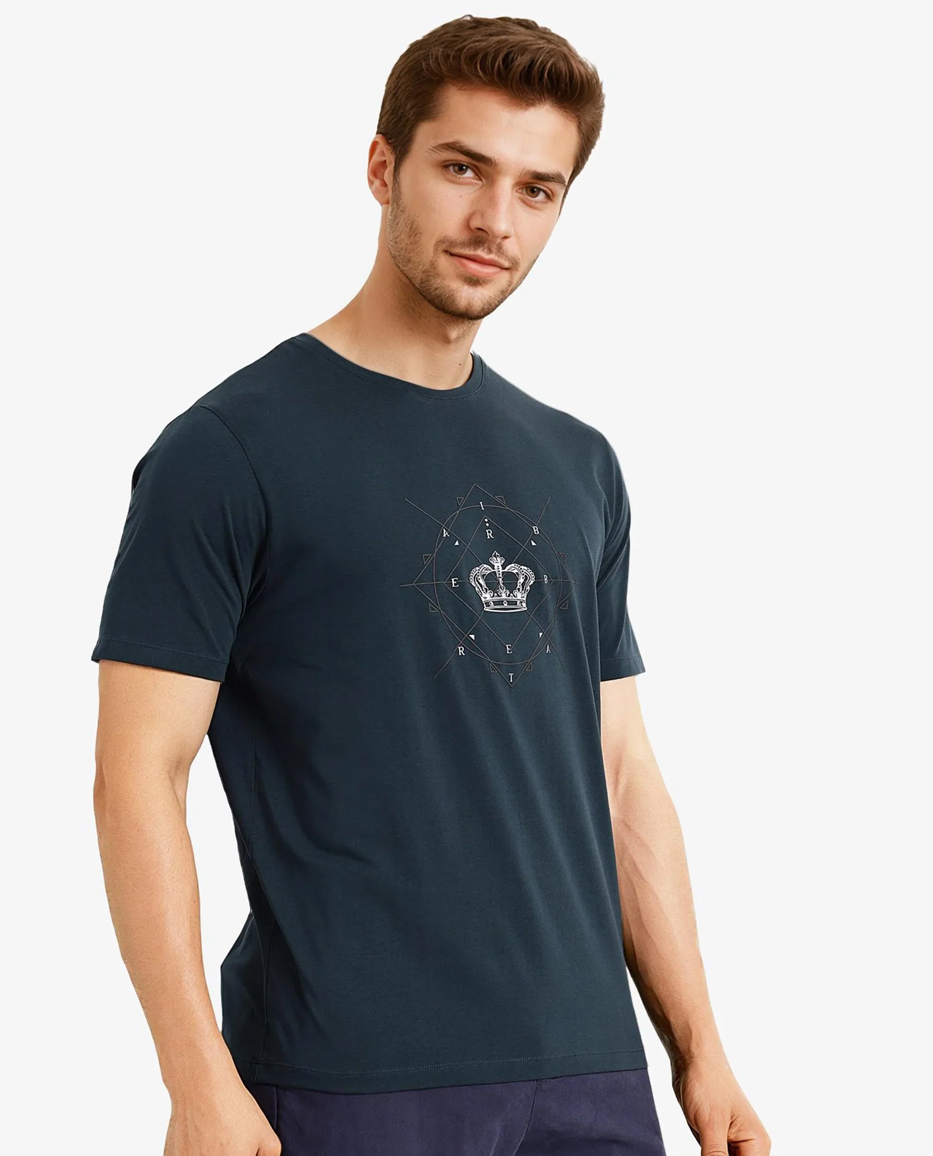 Rare Rabbit Men's Naz Dark Green Cotton Graphic Print Regular Fit Half Sleeve Crew Neck T-Shirt - Image 7