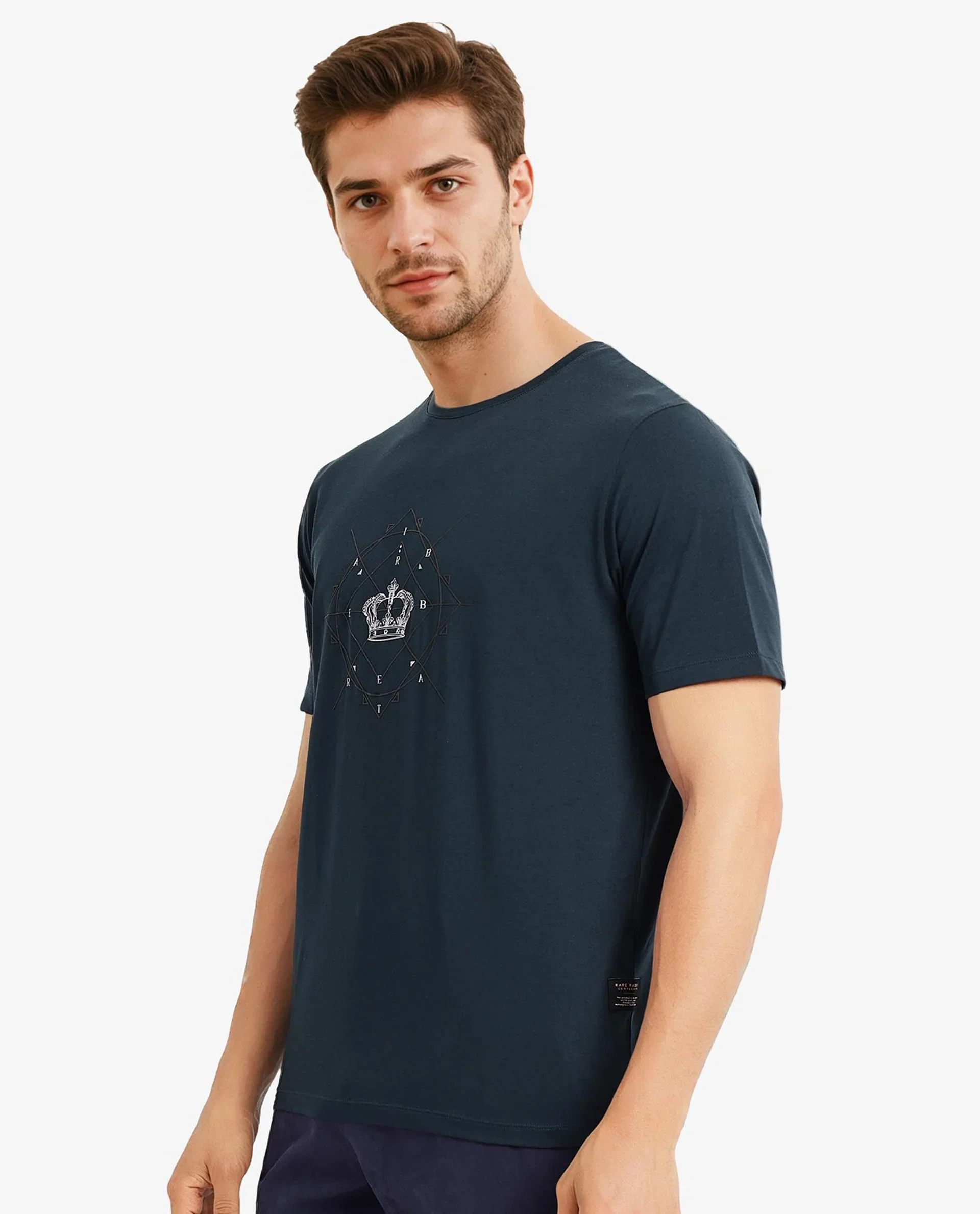 Rare Rabbit Men's Naz Dark Green Cotton Graphic Print Regular Fit Half Sleeve Crew Neck T-Shirt - Image 8