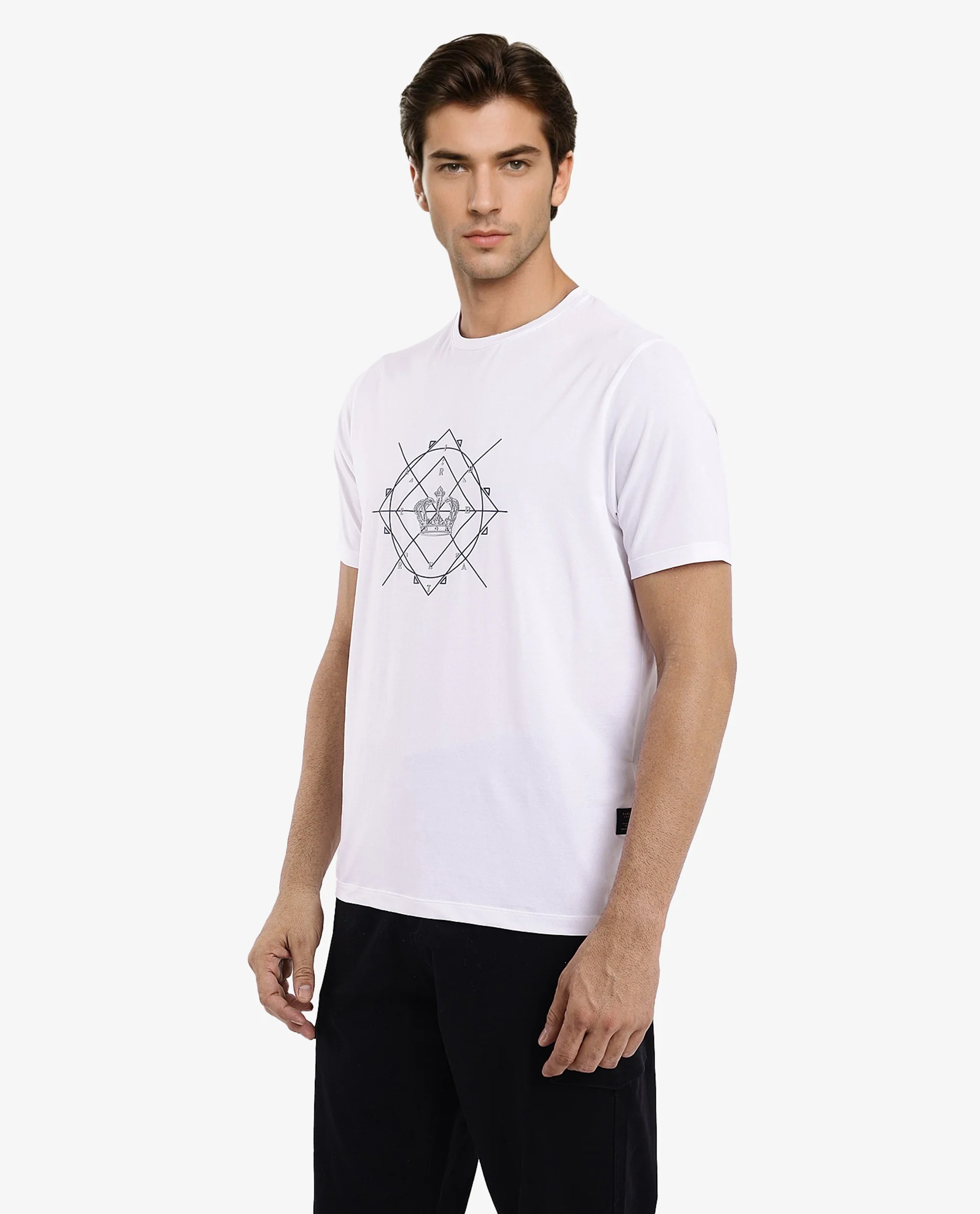 Rare Rabbit Men's Naz White Cotton Graphic Print Regular Fit Half Sleeve Crew Neck T-Shirt - Image 5