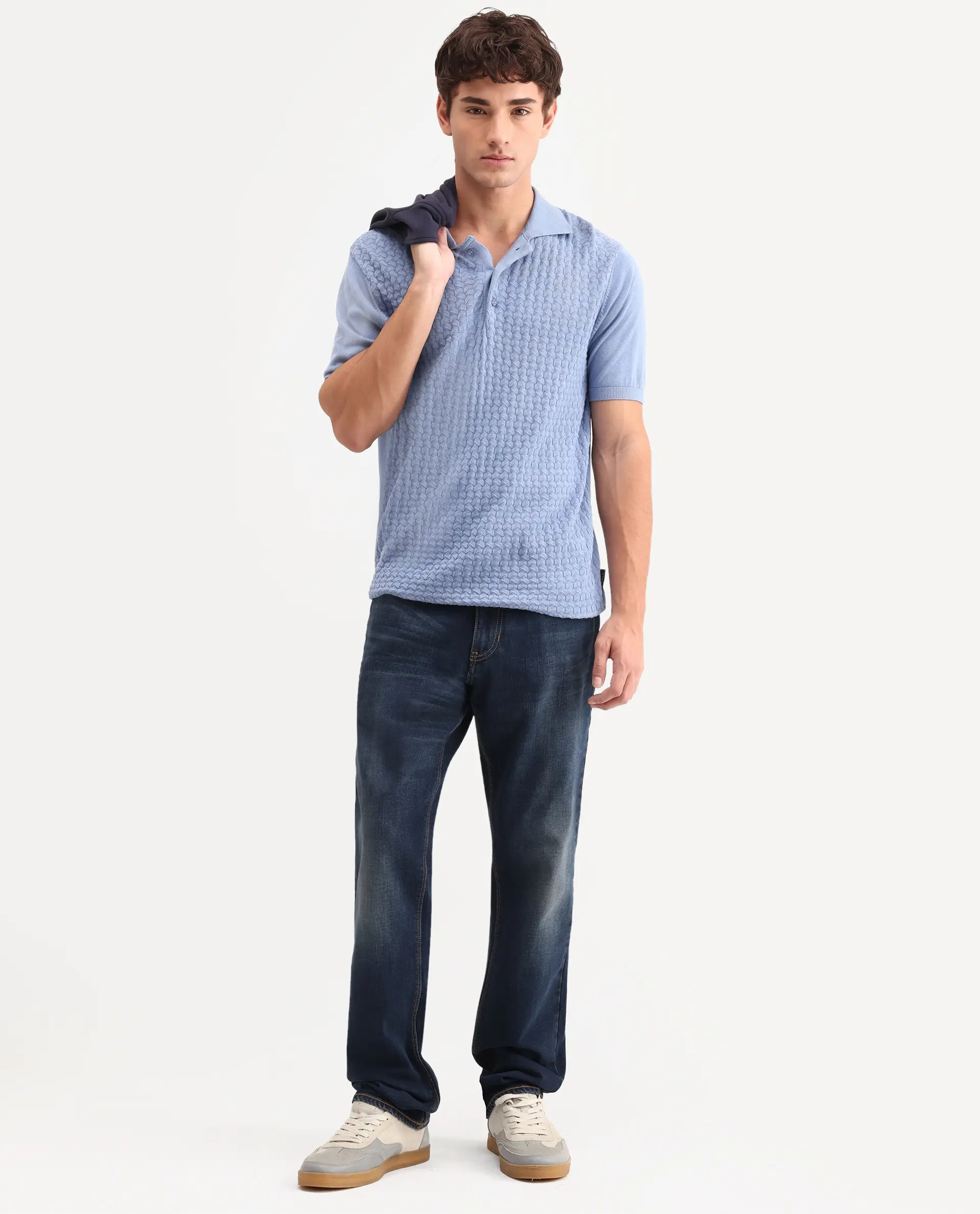 Rare Rabbit Men's Naze Dark Navy Cotton Blend Fabric Shank And Zipper Morris Regular Plain Jeans