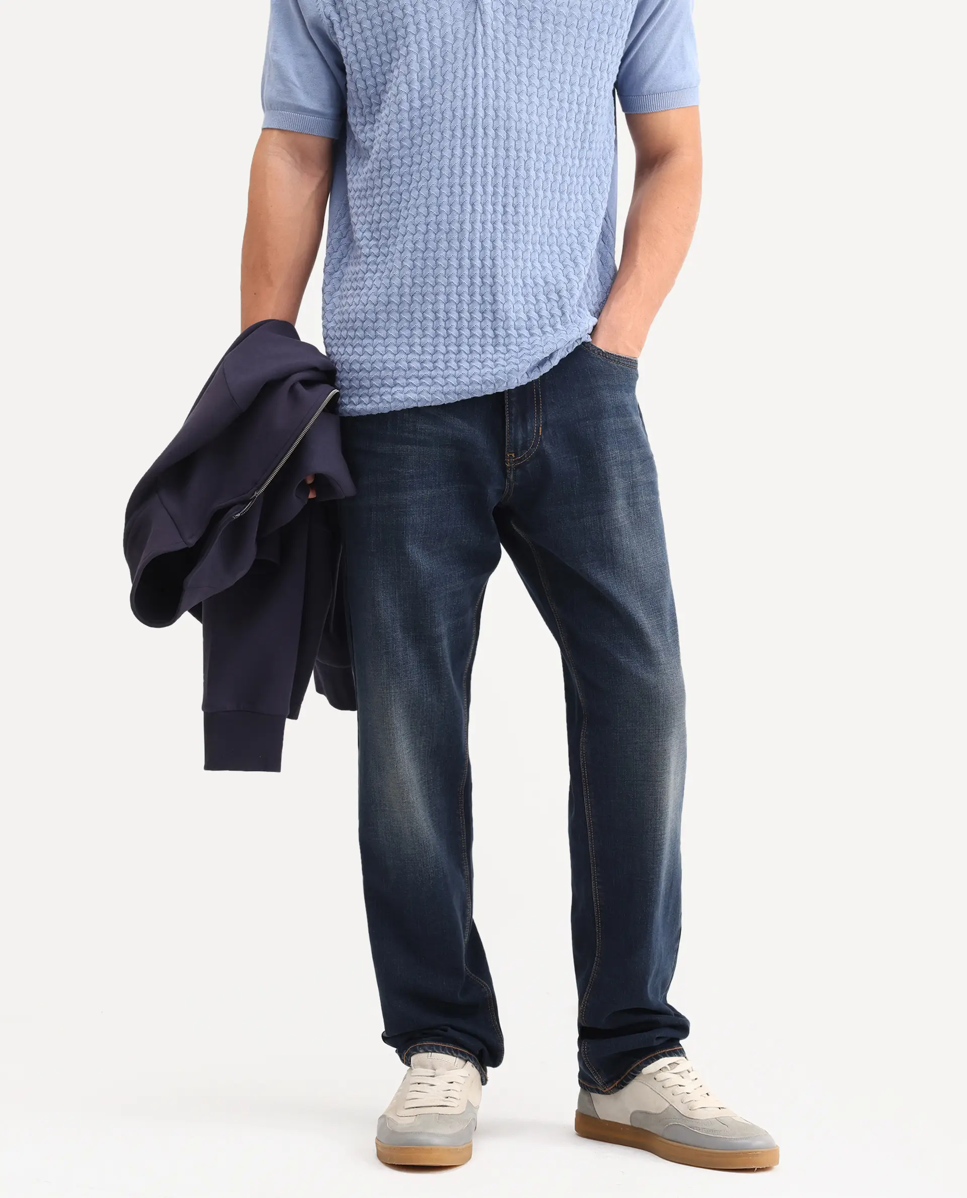 Rare Rabbit Men's Naze Dark Navy Cotton Blend Fabric Shank And Zipper Morris Regular Plain Jeans - Image 2