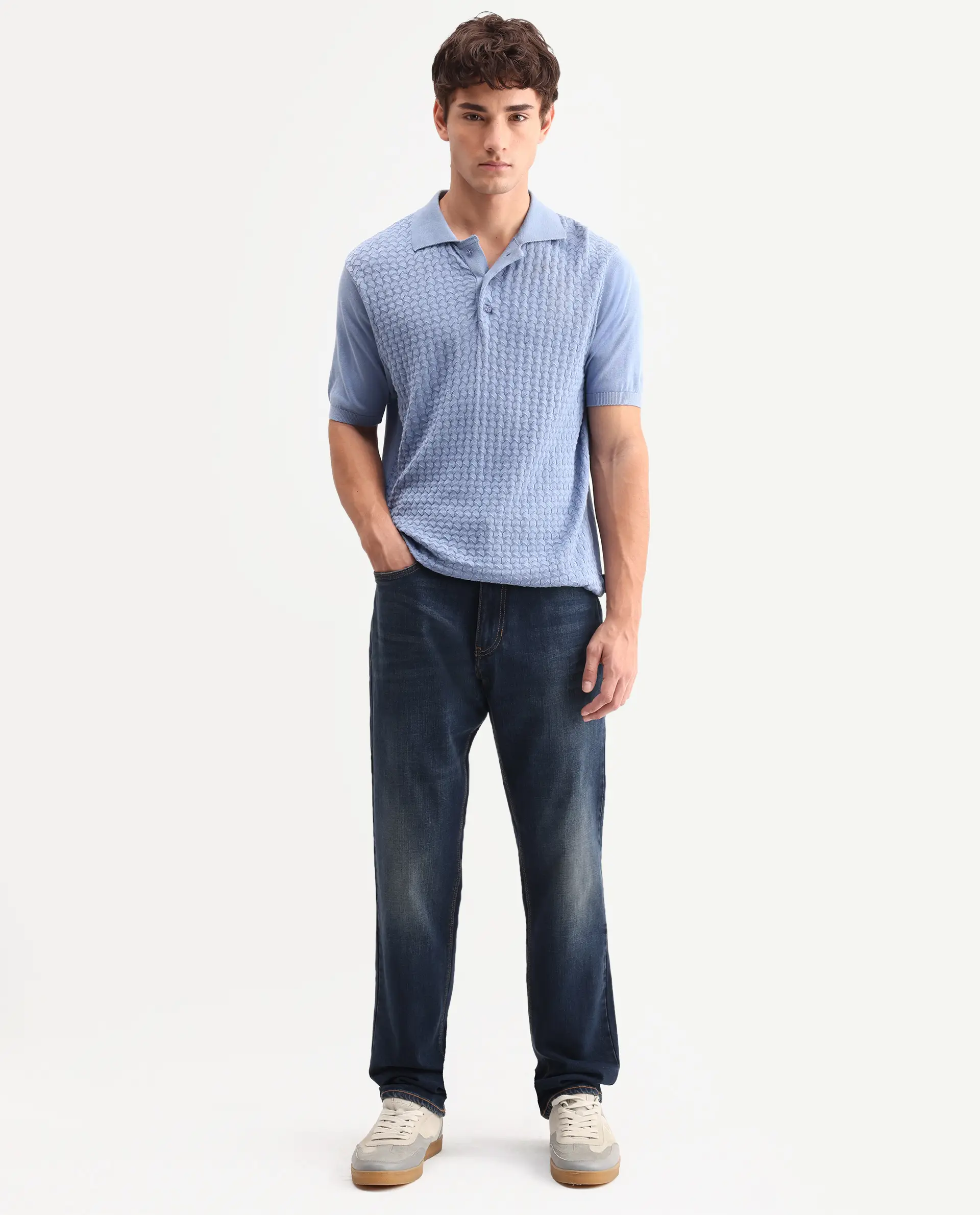 Rare Rabbit Men's Naze Dark Navy Cotton Blend Fabric Shank And Zipper Morris Regular Plain Jeans - Image 5