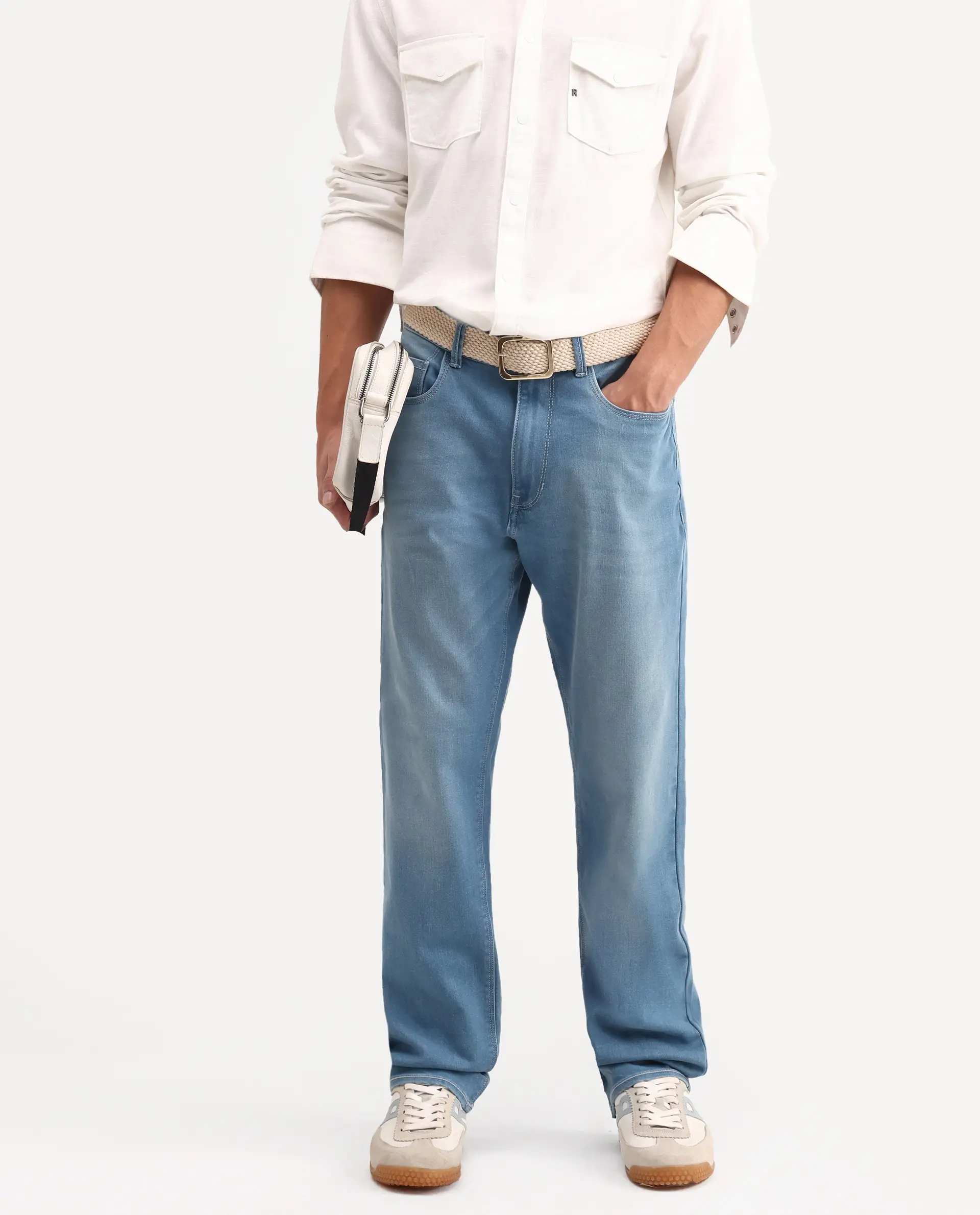 Rare Rabbit Men's Nazek Light Blue Cotton Blend Fabric Shank And Zipper Morris Regular Fit Plain Jeans - Image 2