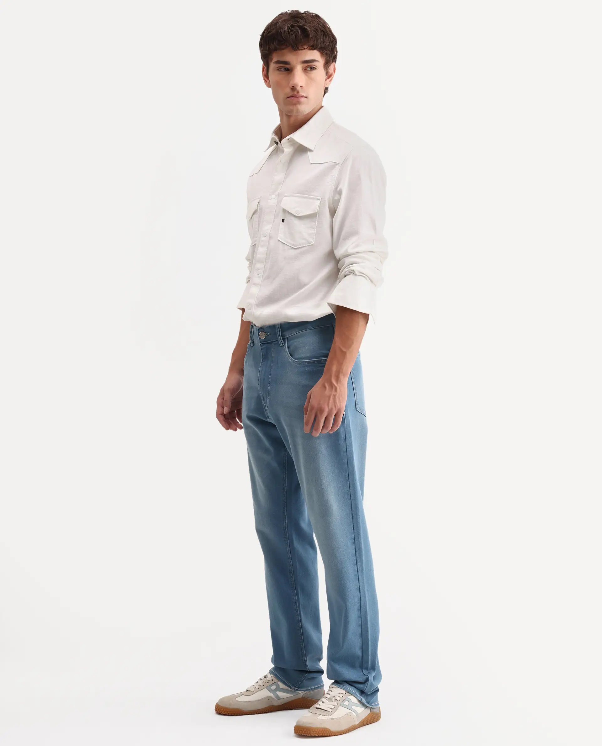 Rare Rabbit Men's Nazek Light Blue Cotton Blend Fabric Shank And Zipper Morris Regular Fit Plain Jeans - Image 5