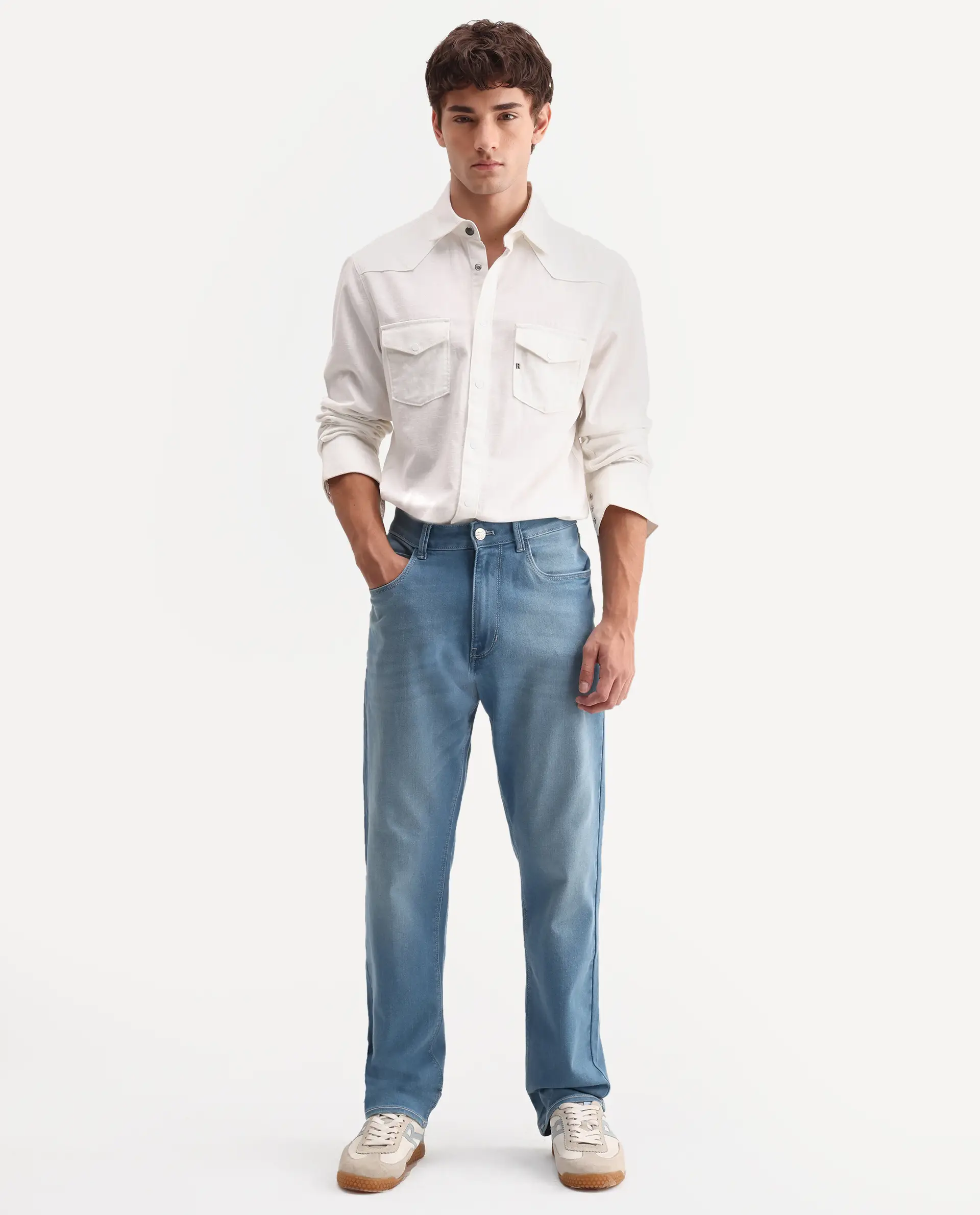 Rare Rabbit Men's Nazek Light Blue Cotton Blend Fabric Shank And Zipper Morris Regular Fit Plain Jeans - Image 6