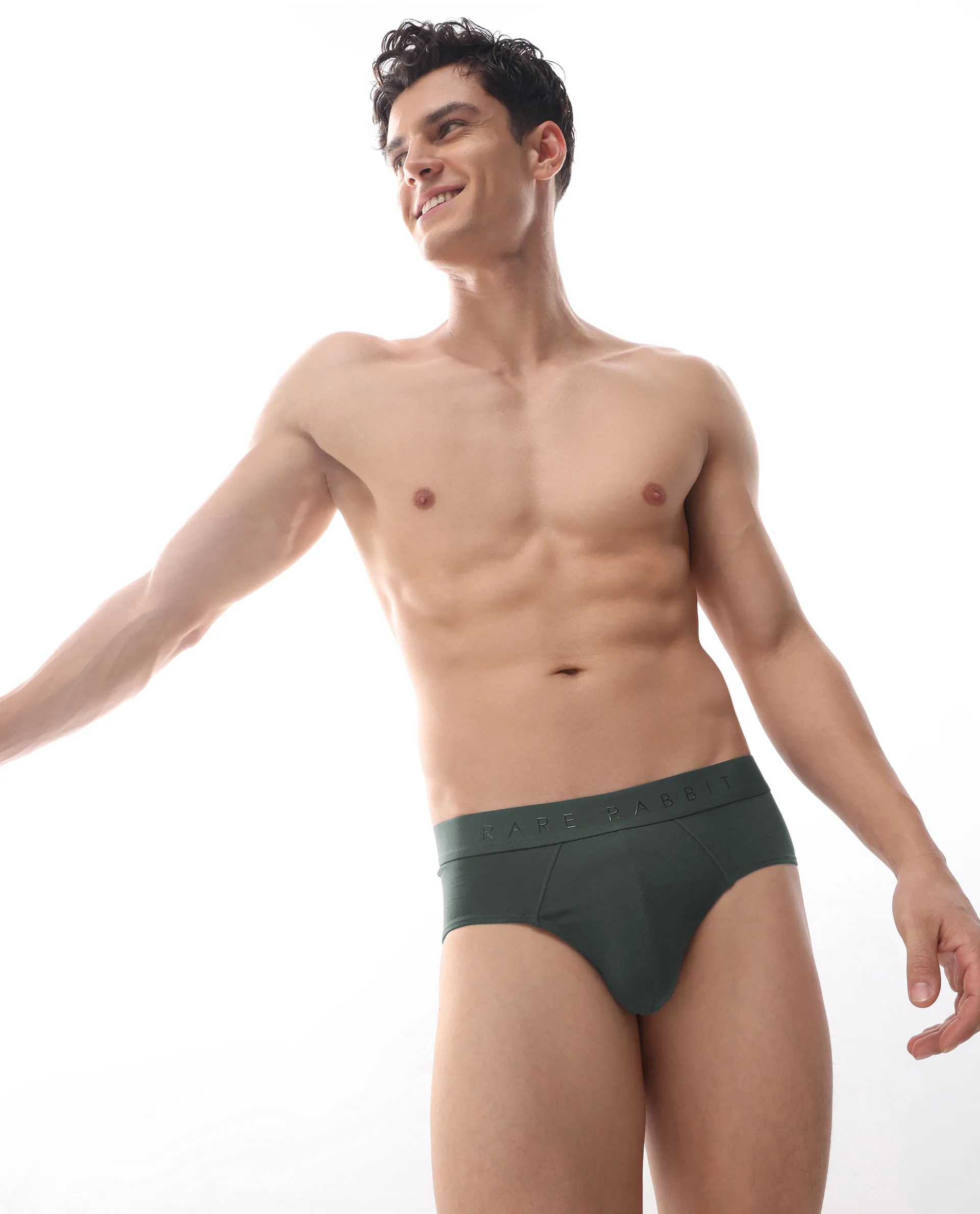 Rare Rabbit Men Near Olive/Prune/Teal Soft Cotton Stretch Briefs (Pack Of 3) - Image 5